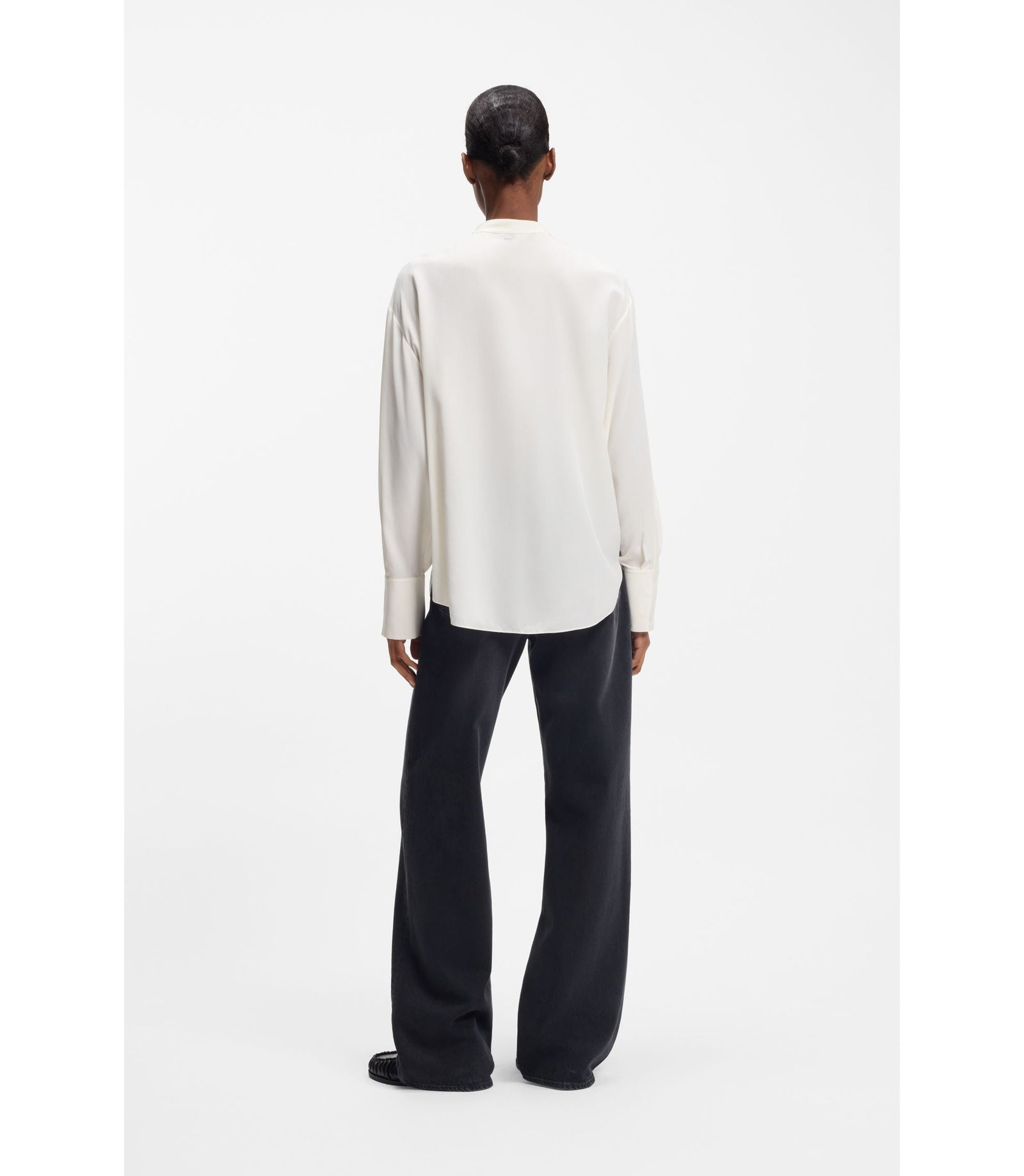 Boss Regular Fit Blouse In Sandwashed Silk White Women's