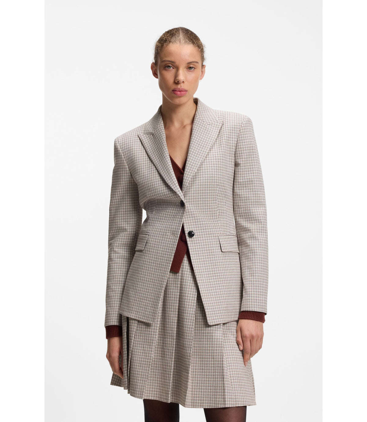 Hugo Regular Fit Blazer With Micro Check Patterned Women's