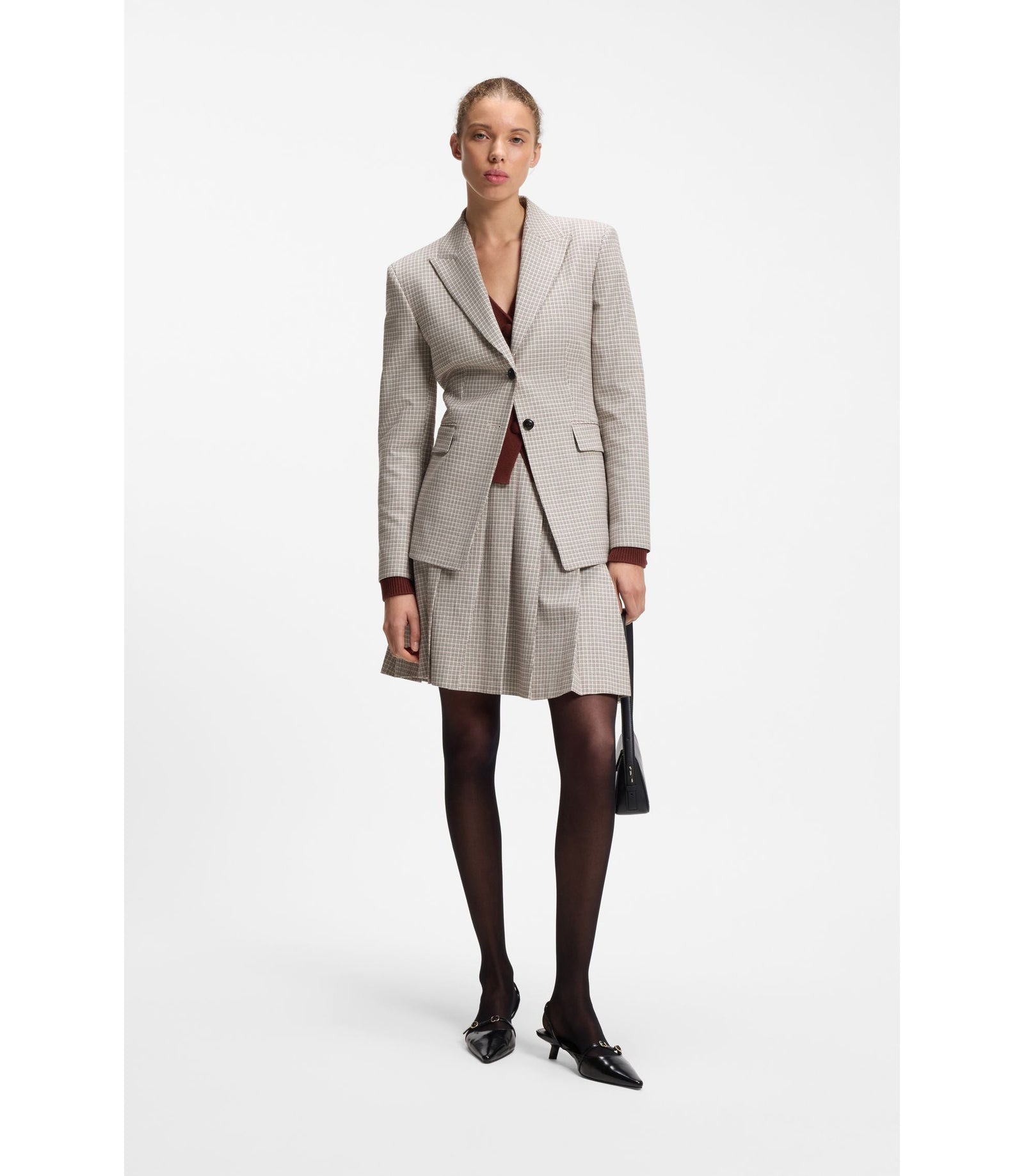 Hugo Regular Fit Blazer With Micro Check Patterned Women's