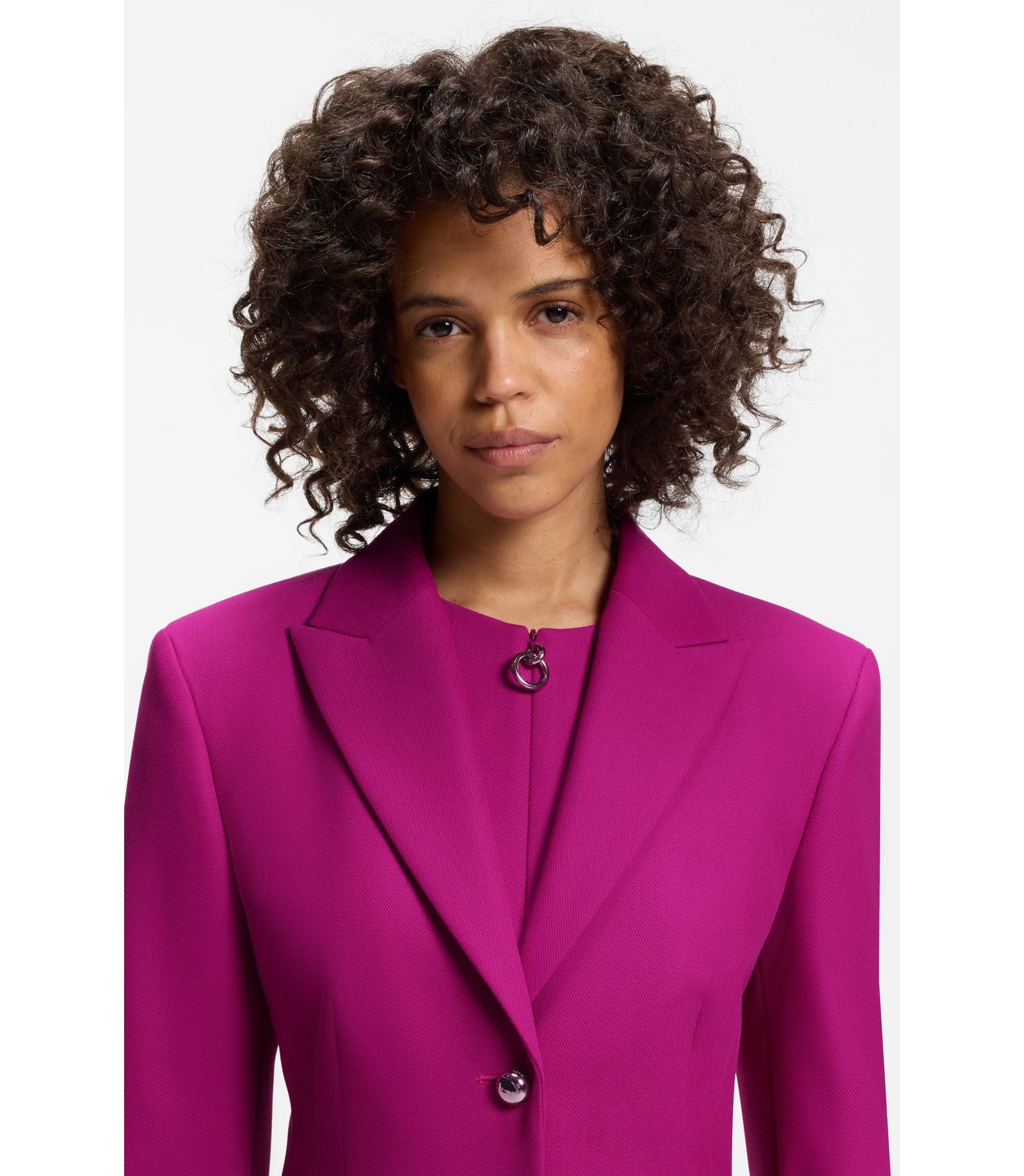 Hugo Regular Fit Blazer With Metal Buttons Dark Pink Women's