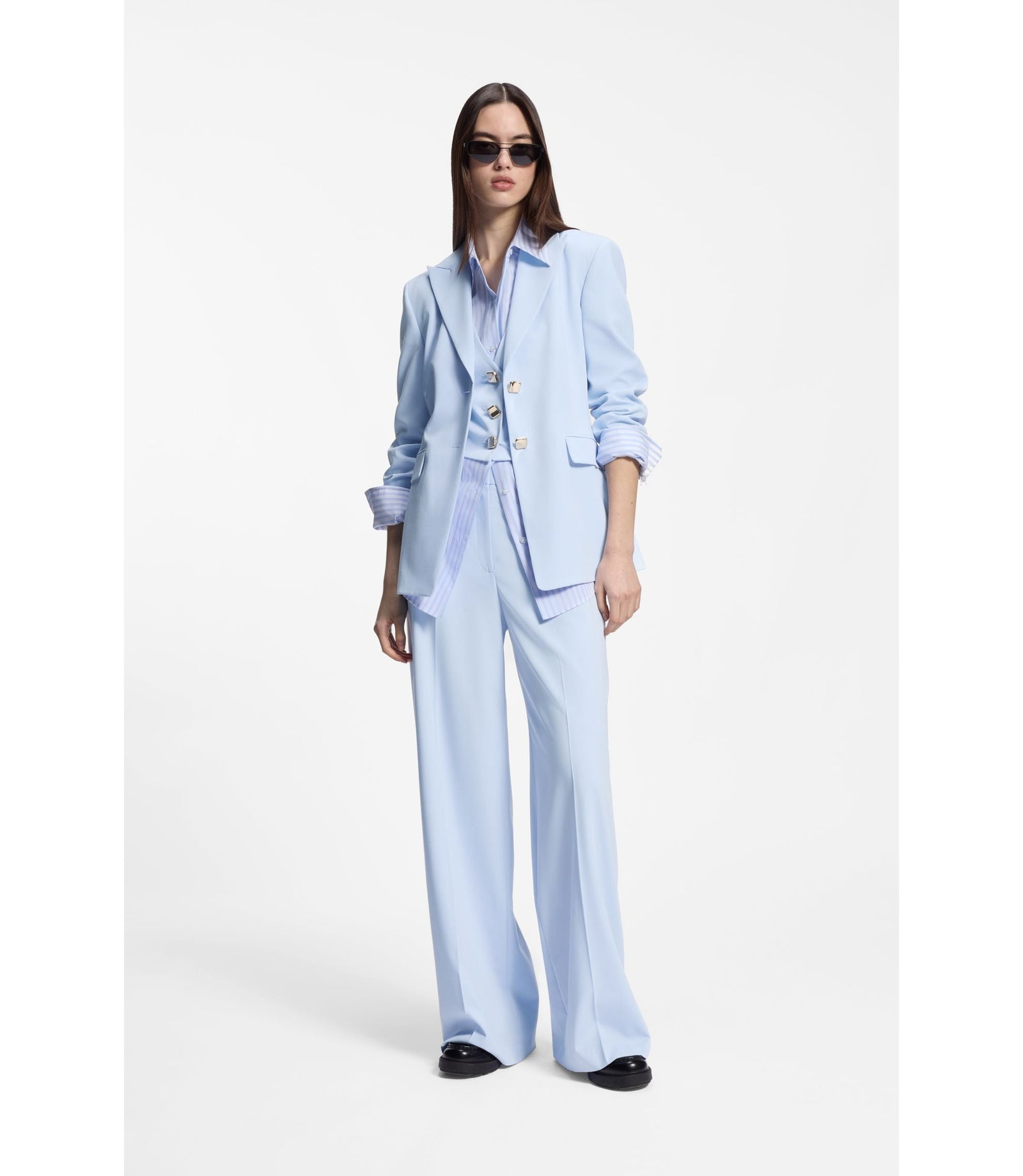 Hugo Regular Fit Blazer With Gold Tone Buttons Light Blue Women's