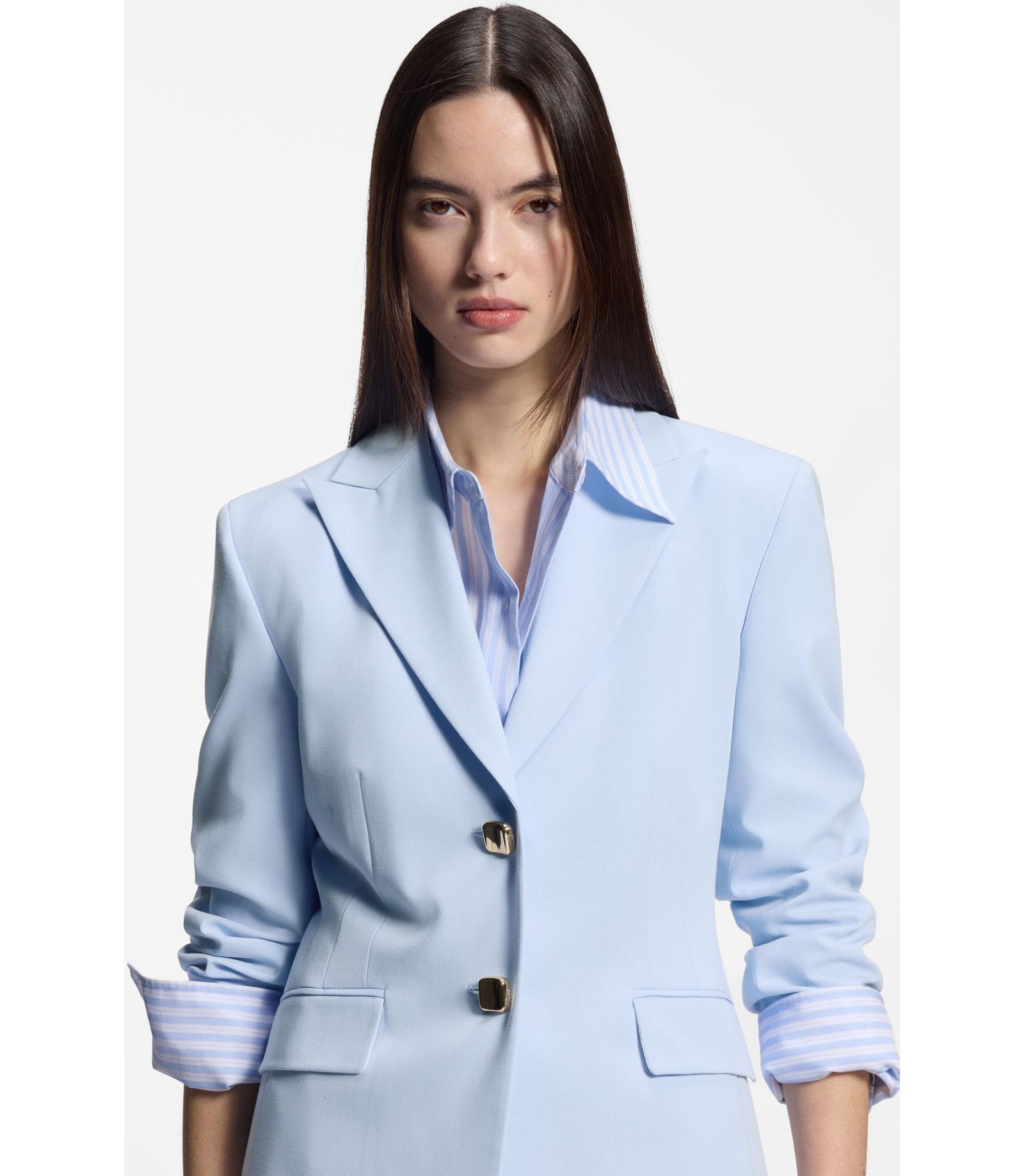 Hugo Regular Fit Blazer With Gold Tone Buttons Light Blue Women's