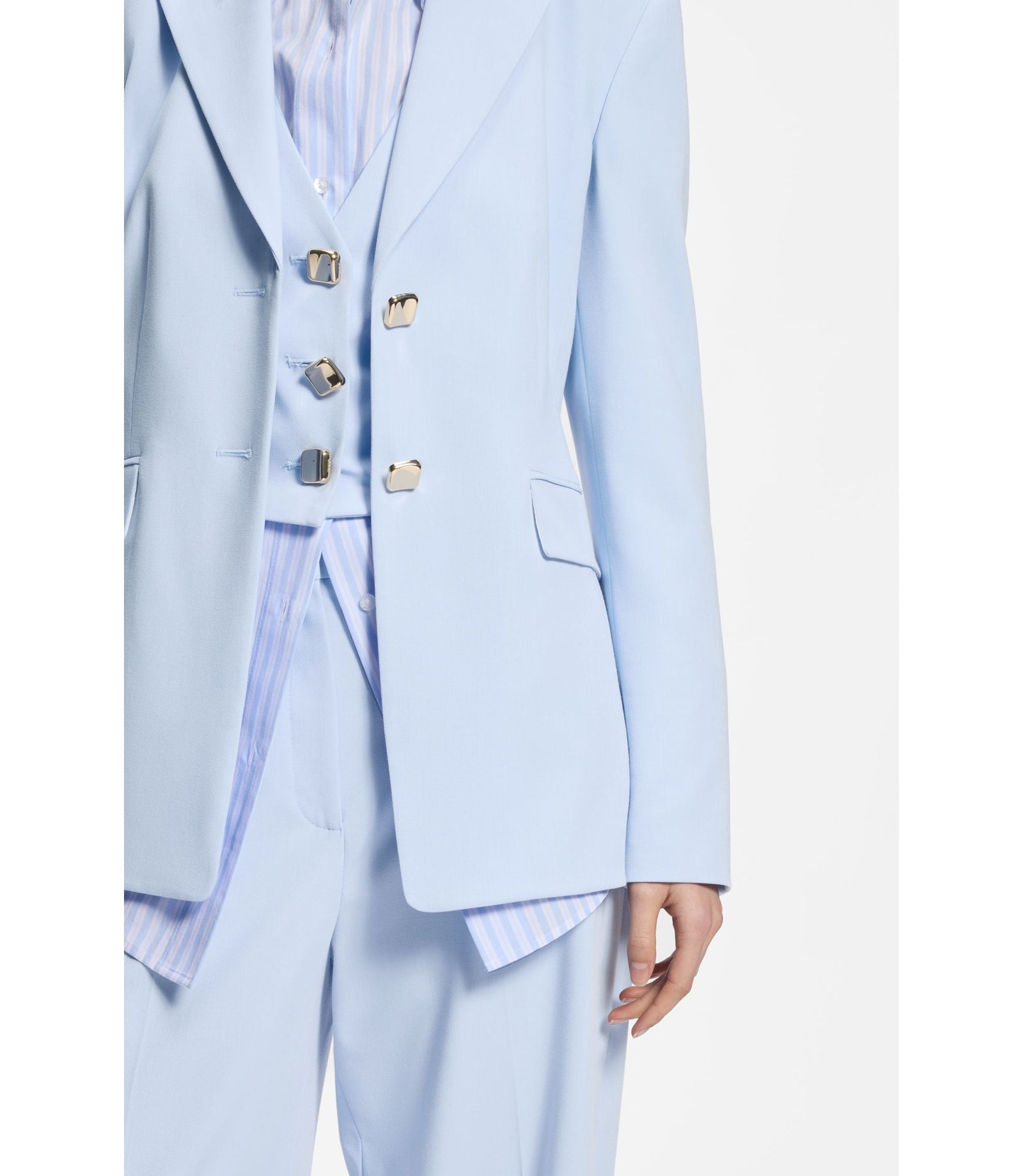 Hugo Regular Fit Blazer With Gold Tone Buttons Light Blue Women's