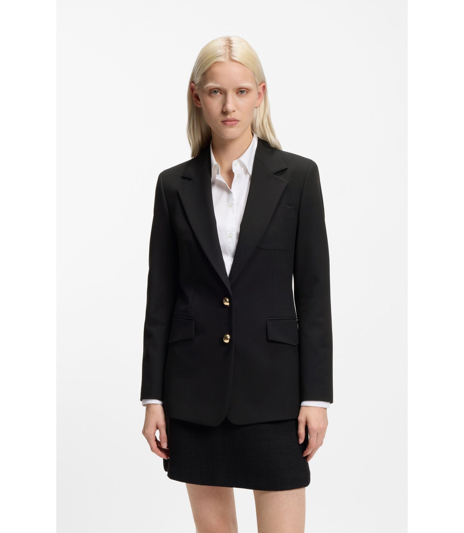 Hugo Regular Fit Blazer With Gold Tone Buttons Black Women's