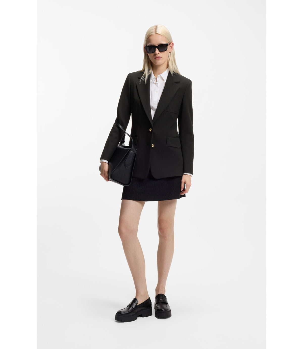 Hugo Regular Fit Blazer With Gold Tone Buttons Black Women's