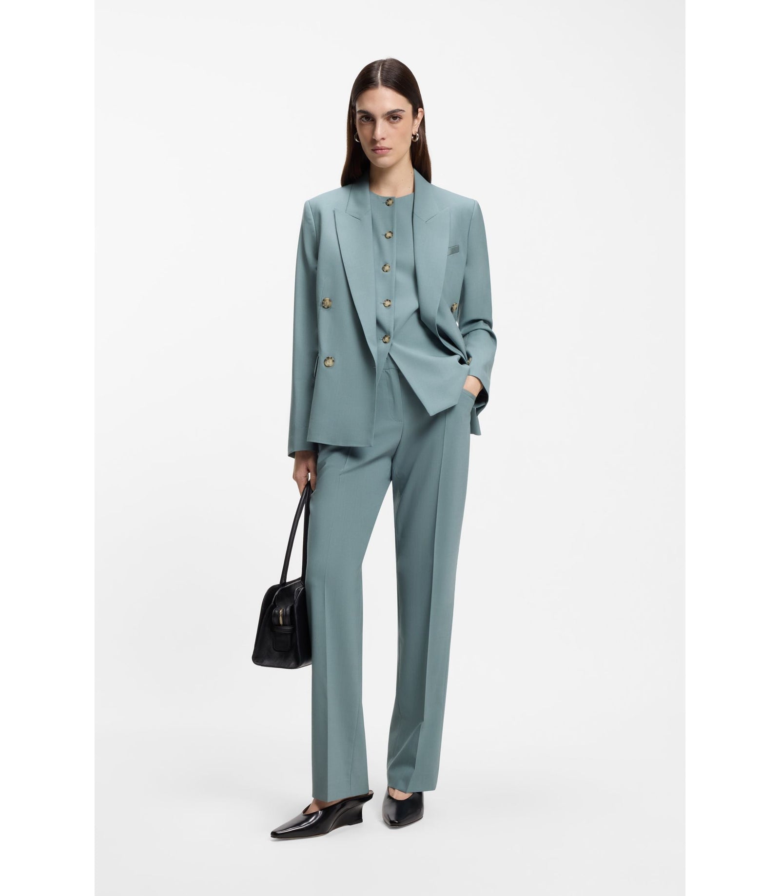 Boss Regular Fit Blazer In Virgin Wool Blue Women's