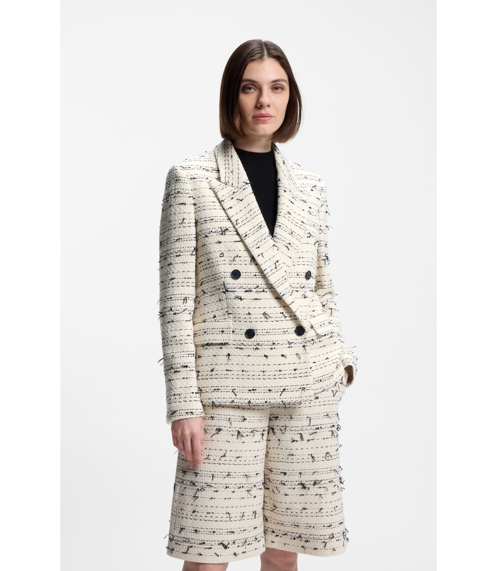 Boss Regular Fit Blazer In Striped Cotton Blend Tweed Patterned Women's