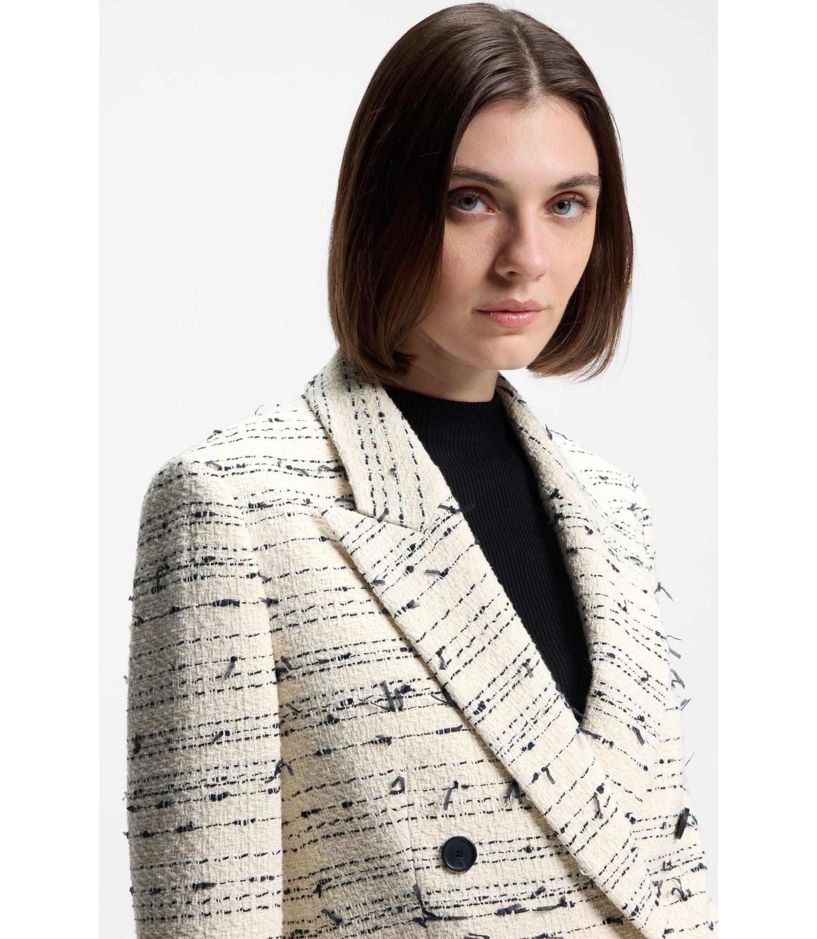 Boss Regular Fit Blazer In Striped Cotton Blend Tweed Patterned Women's