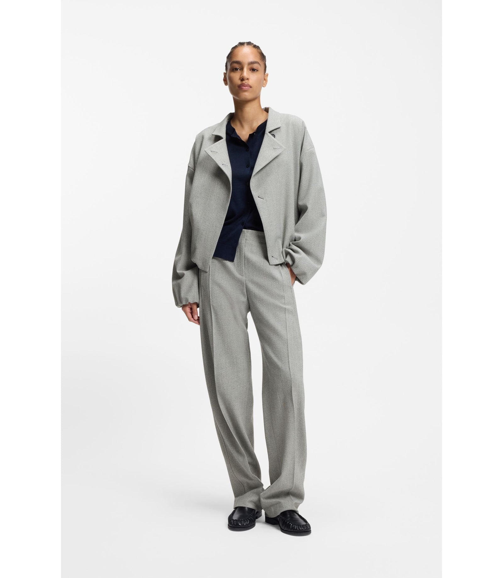 Boss Regular Fit Blazer In Stretch Sharkskin Silver Women's