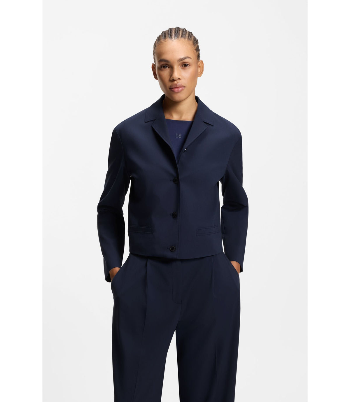 Hugo Regular Fit Blazer In Stretch Fabric Dark Blue Women's