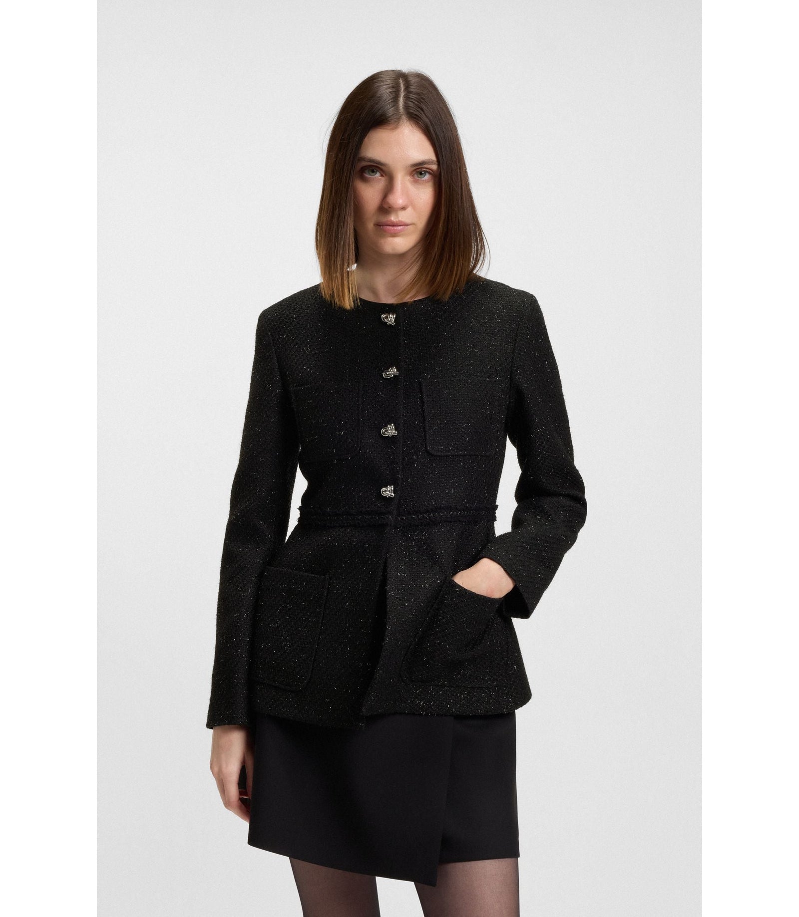 Hugo Regular Fit Blazer In Sparkling Boucl Black Women's