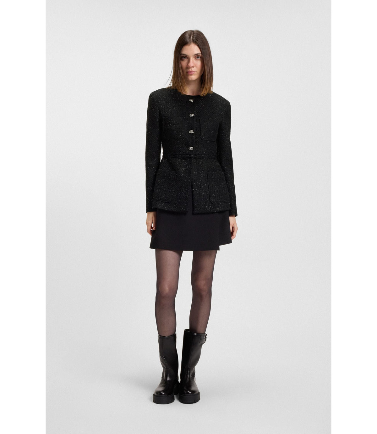 Hugo Regular Fit Blazer In Sparkling Boucl Black Women's