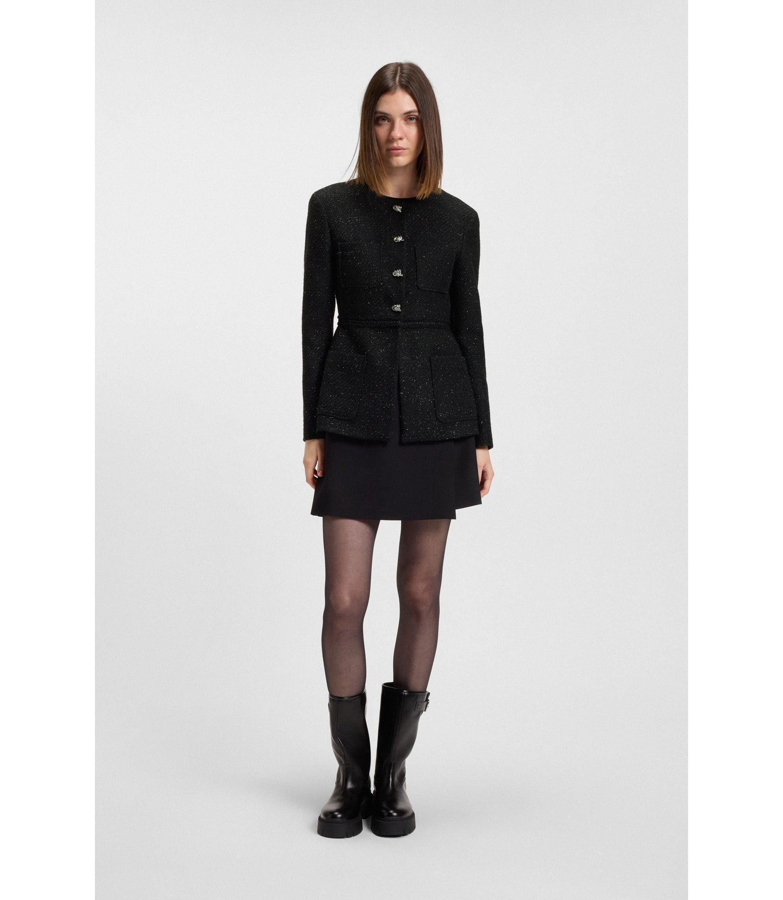 Hugo Regular Fit Blazer In Sparkling Boucl Black Women's