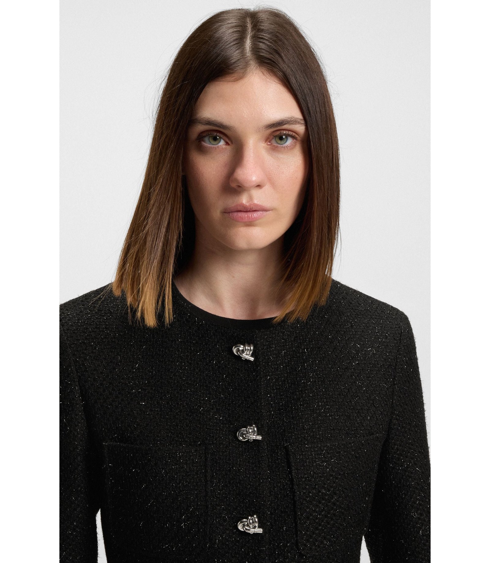Hugo Regular Fit Blazer In Sparkling Boucl Black Women's