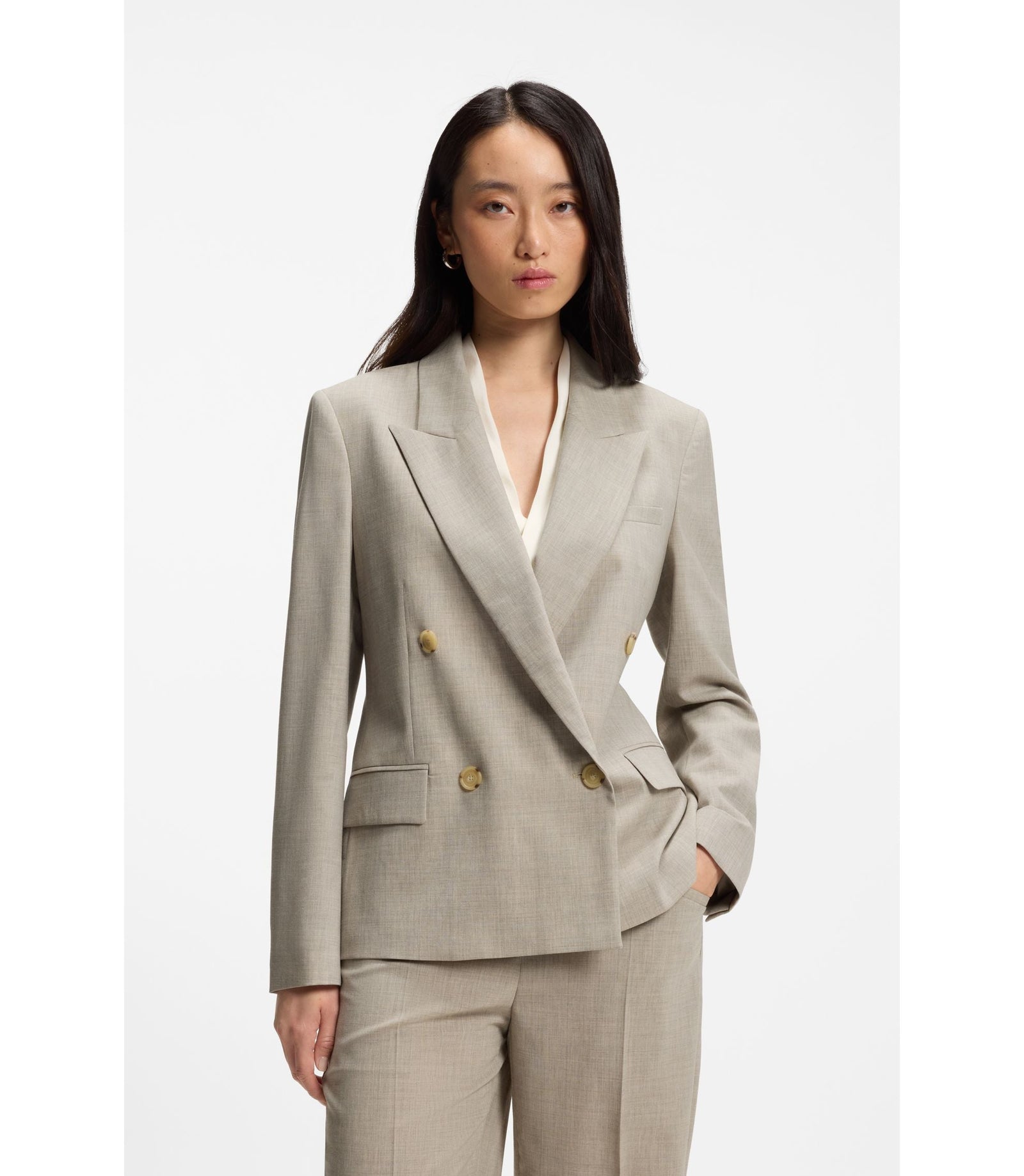 Boss Regular Fit Blazer In Melange Virgin Wool Light Beige Women's