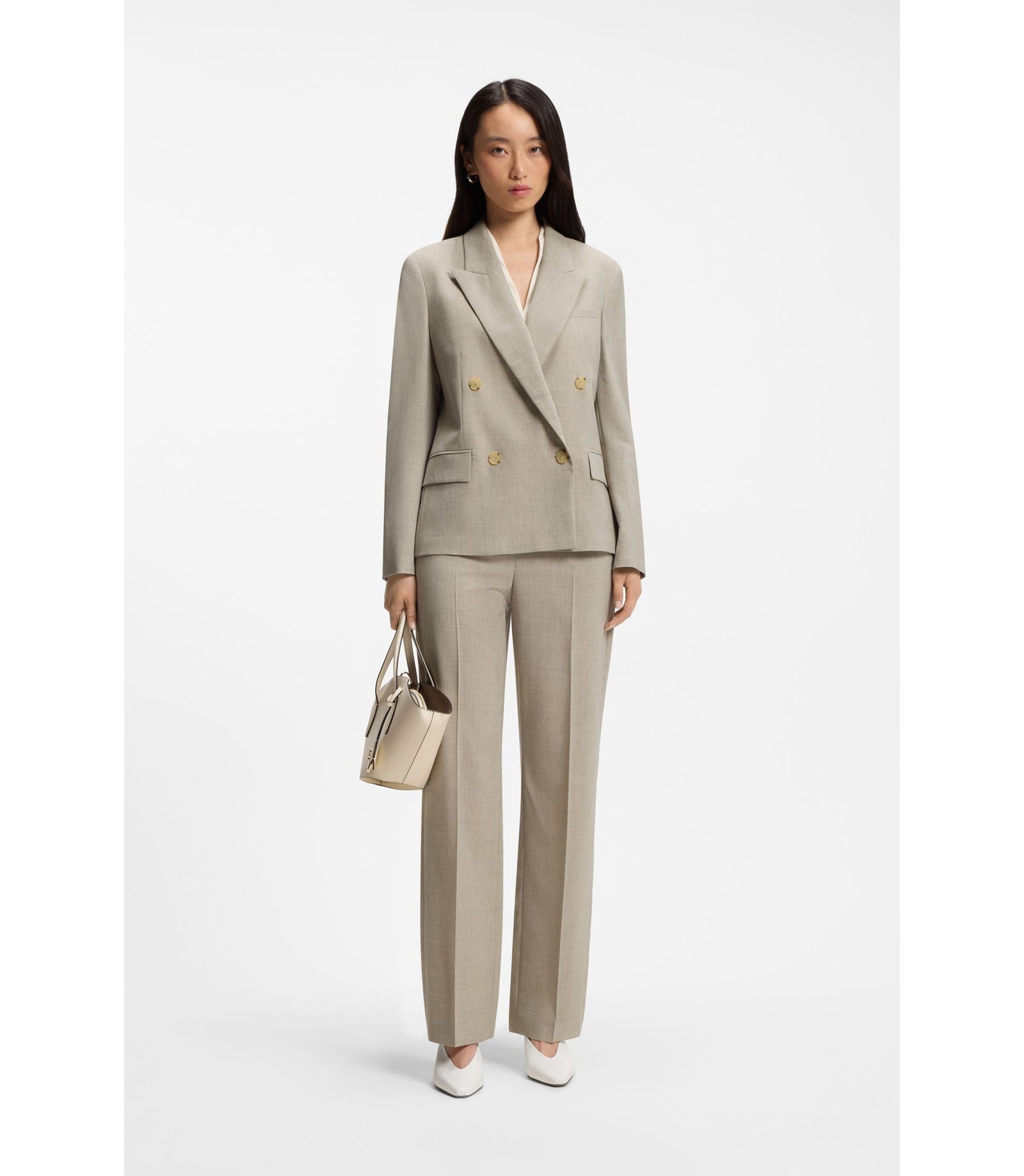 Boss Regular Fit Blazer In Melange Virgin Wool Light Beige Women's