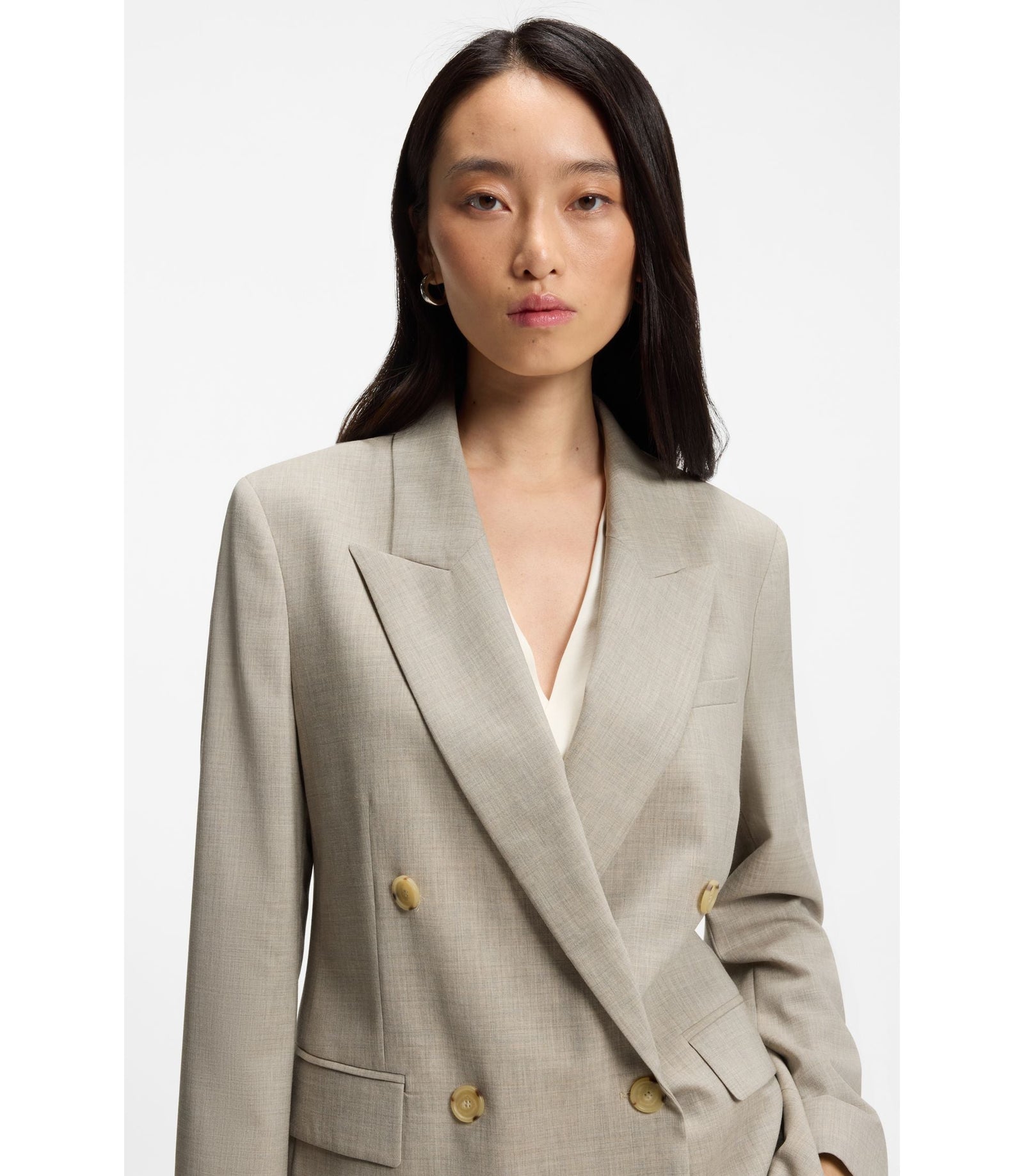 Boss Regular Fit Blazer In Melange Virgin Wool Light Beige Women's
