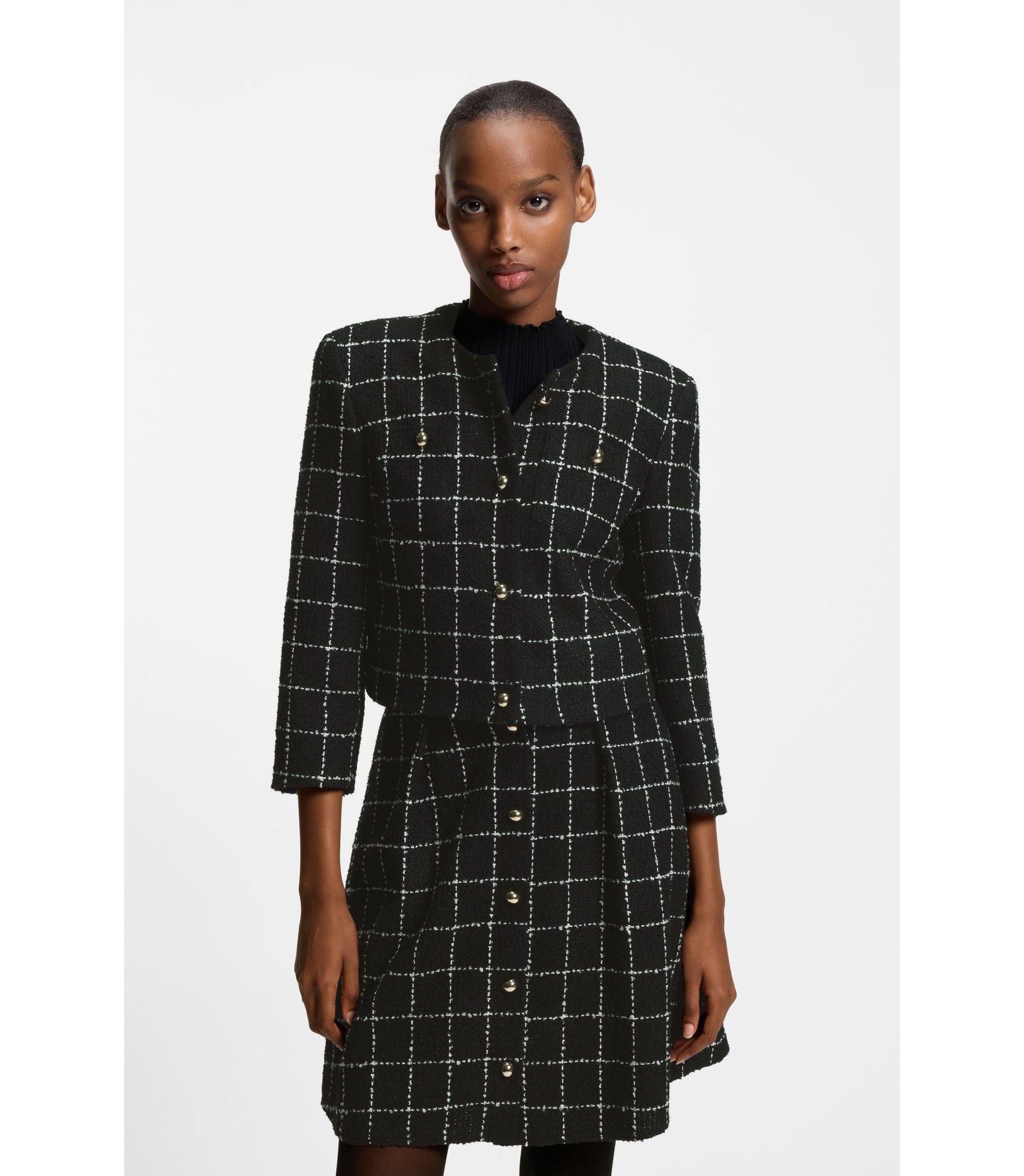 Hugo Regular Fit Blazer In Checked Boucl Patterned Women's