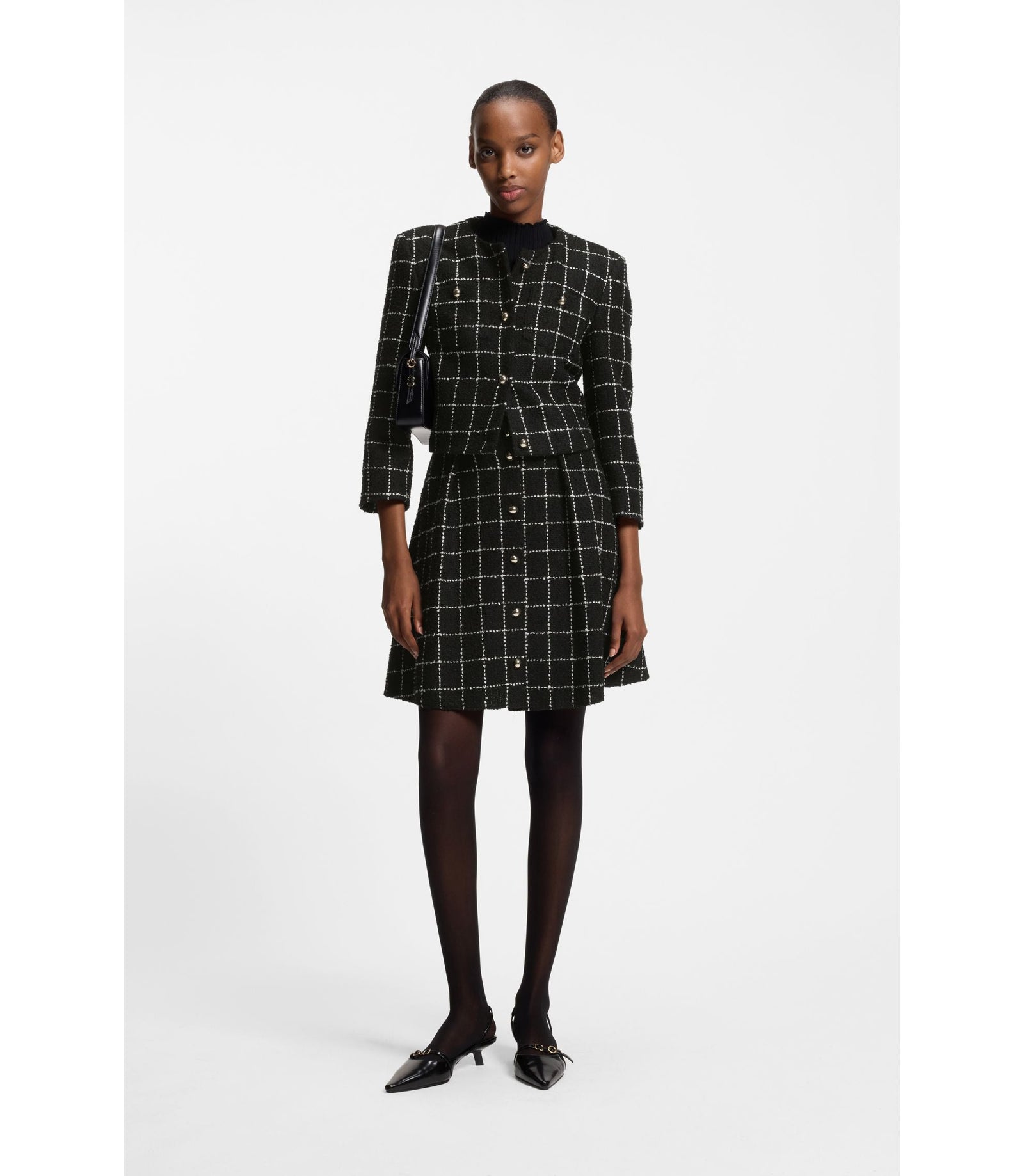 Hugo Regular Fit Blazer In Checked Boucl Patterned Women's