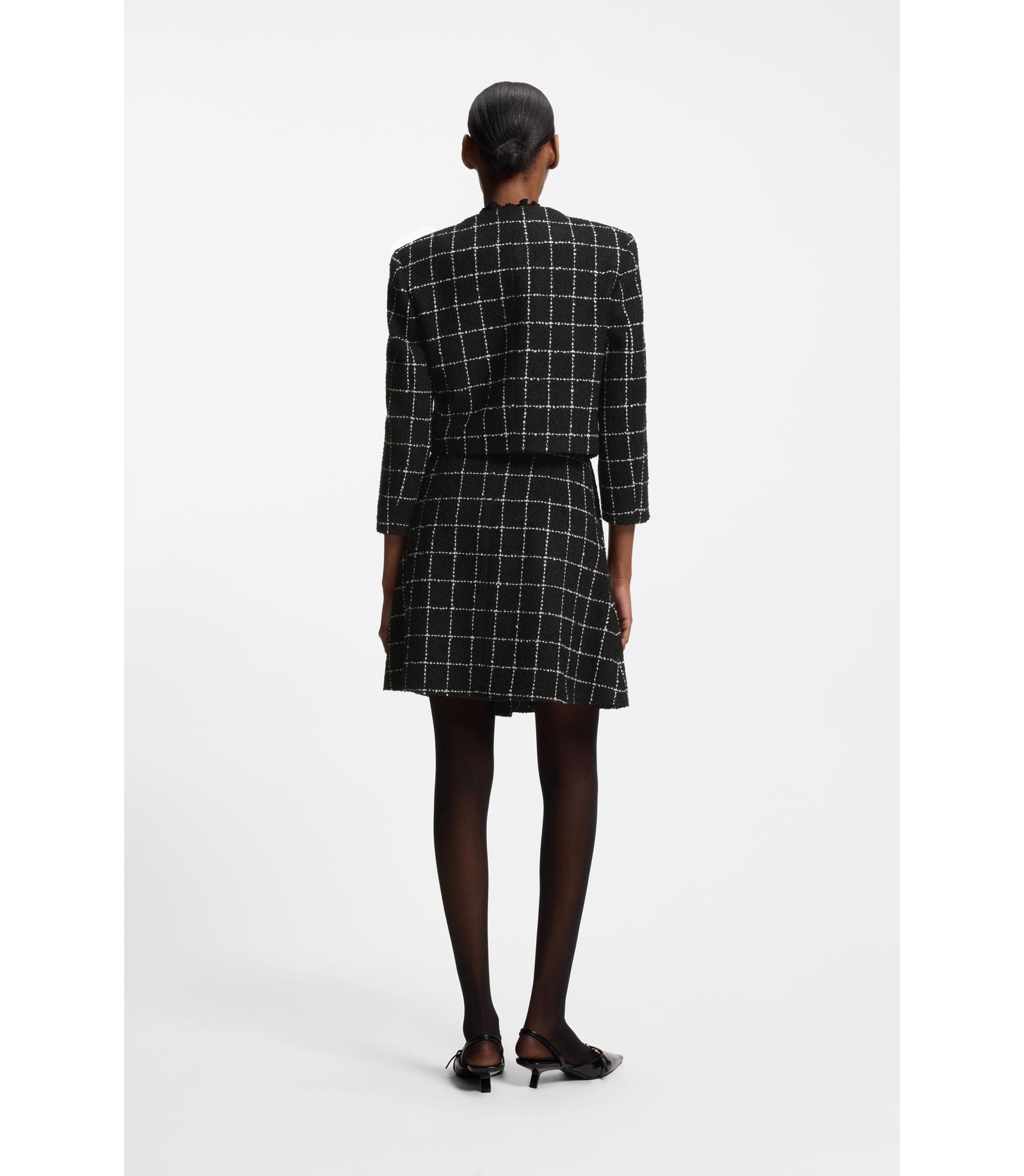 Hugo Regular Fit Blazer In Checked Boucl Patterned Women's