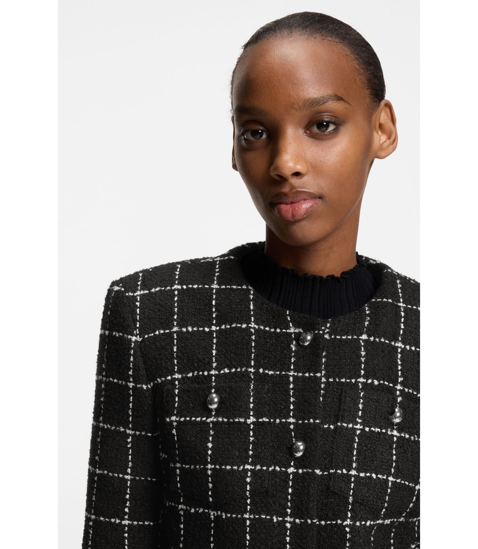 Hugo Regular Fit Blazer In Checked Boucl Patterned Women's