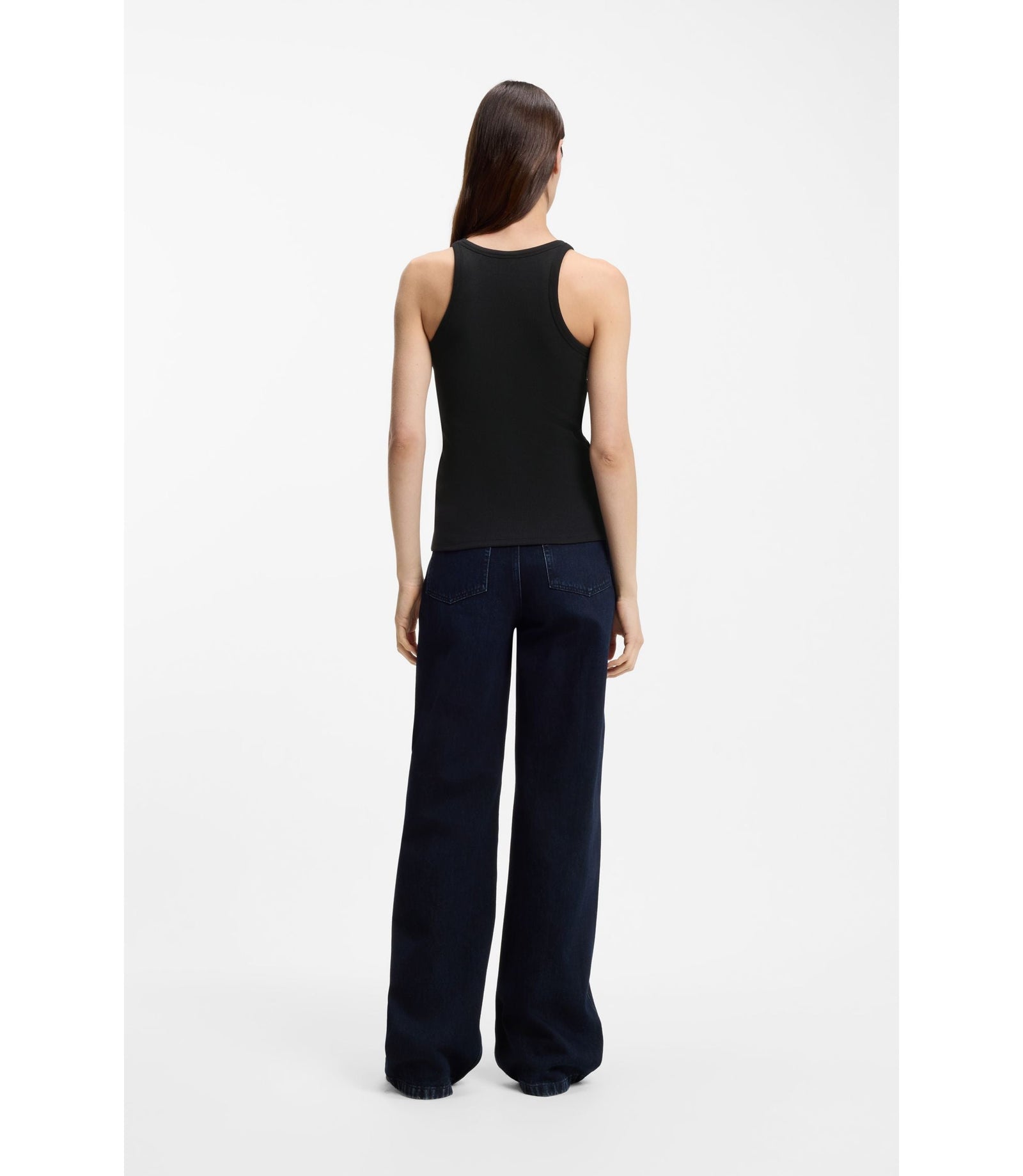 Boss Racer Back Tank Top In Stretch Cotton Black Women's
