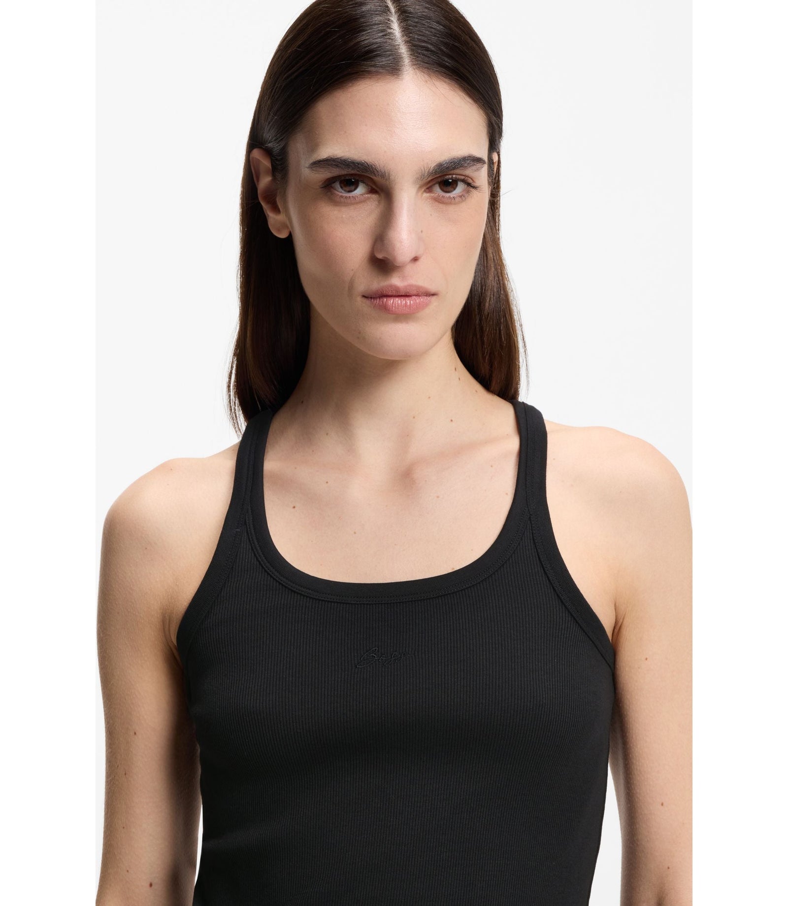 Boss Racer Back Tank Top In Stretch Cotton Black Women's