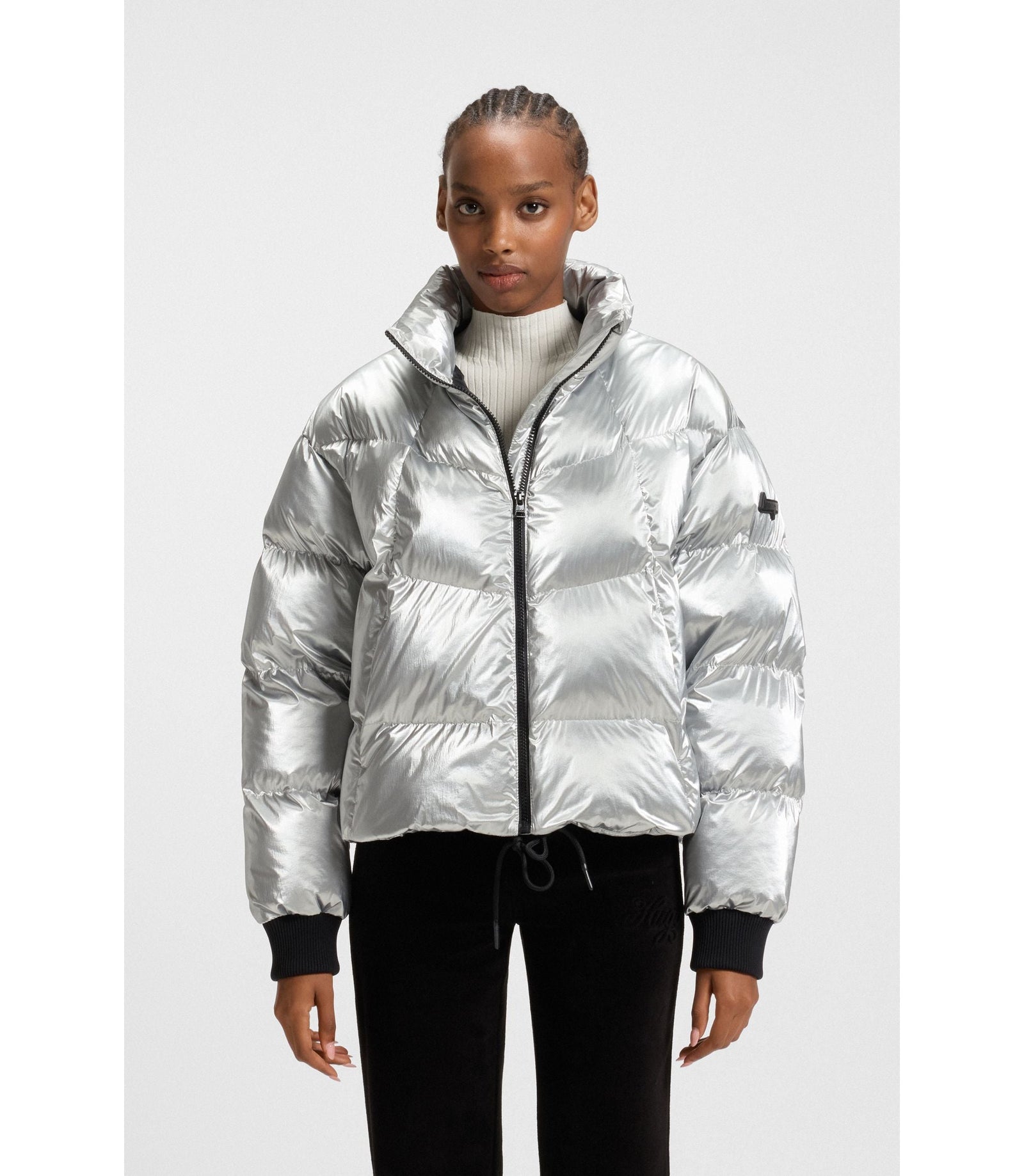 Hugo Puffer Jacket With Silicone Logo Badge Patterned Women's