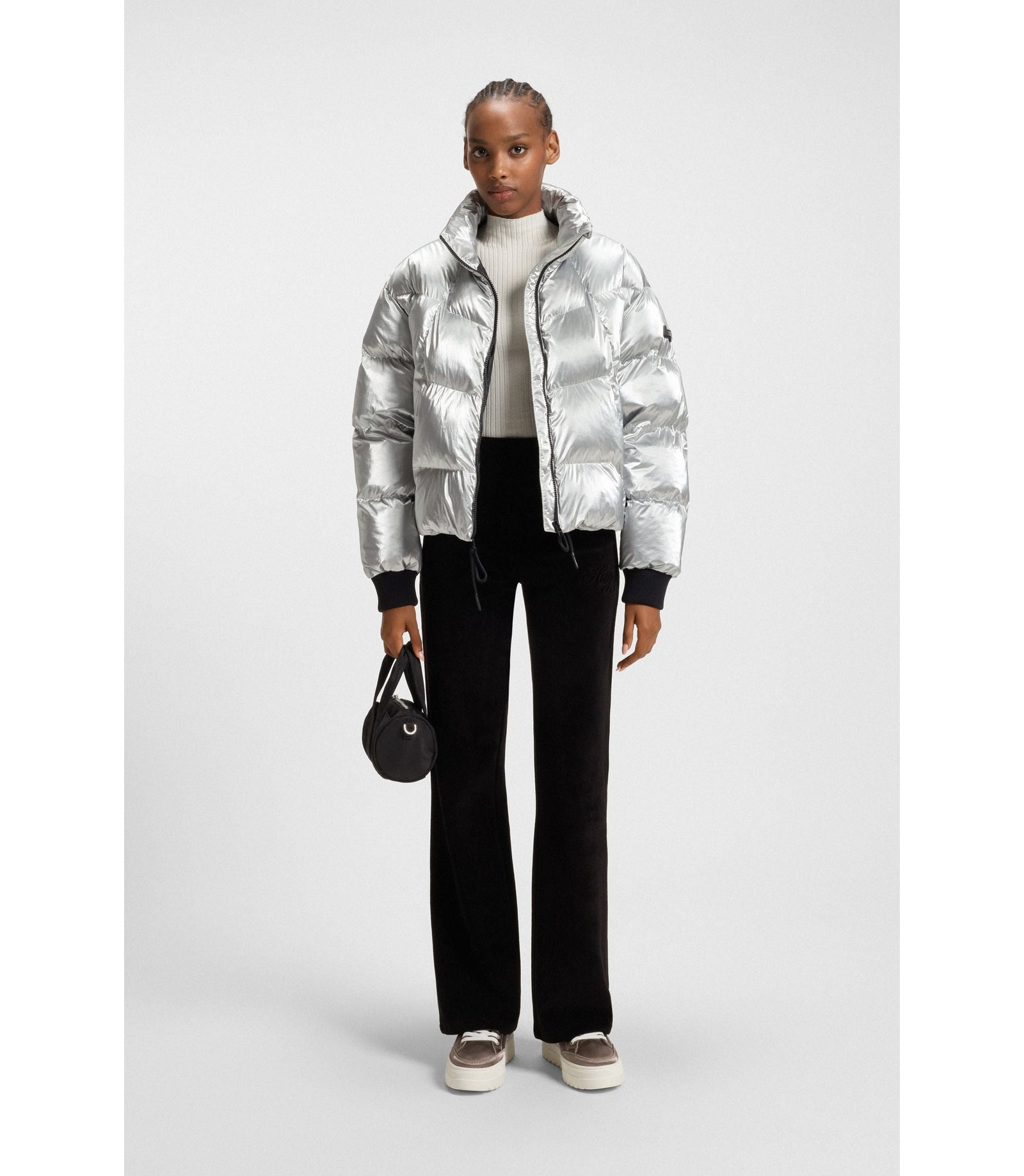 Hugo Puffer Jacket With Silicone Logo Badge Patterned Women's