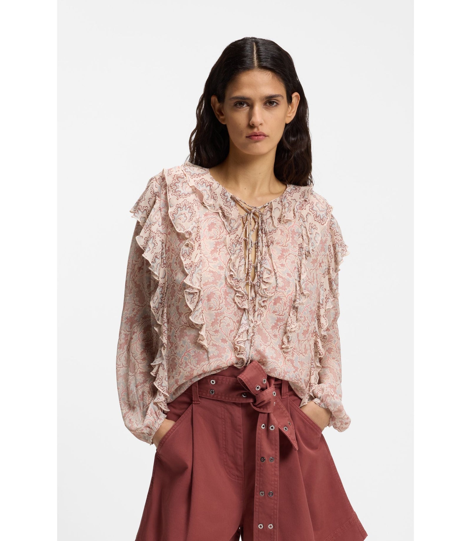 Boss Printed Regular Fit Blouse In Crepe Georgette Patterned Women's