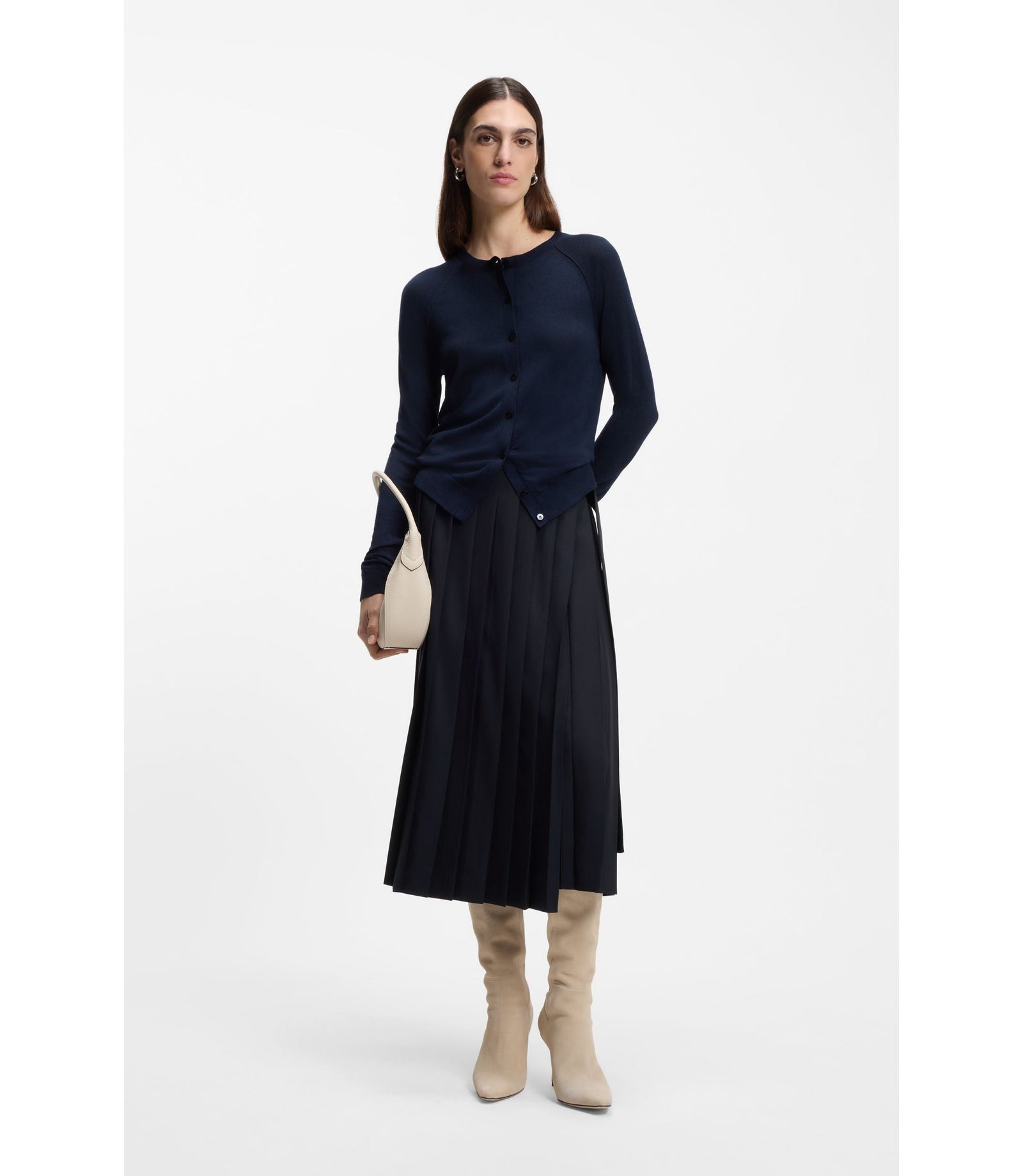 Boss Pleated Skirt In A Wool Blend Dark Blue Women's