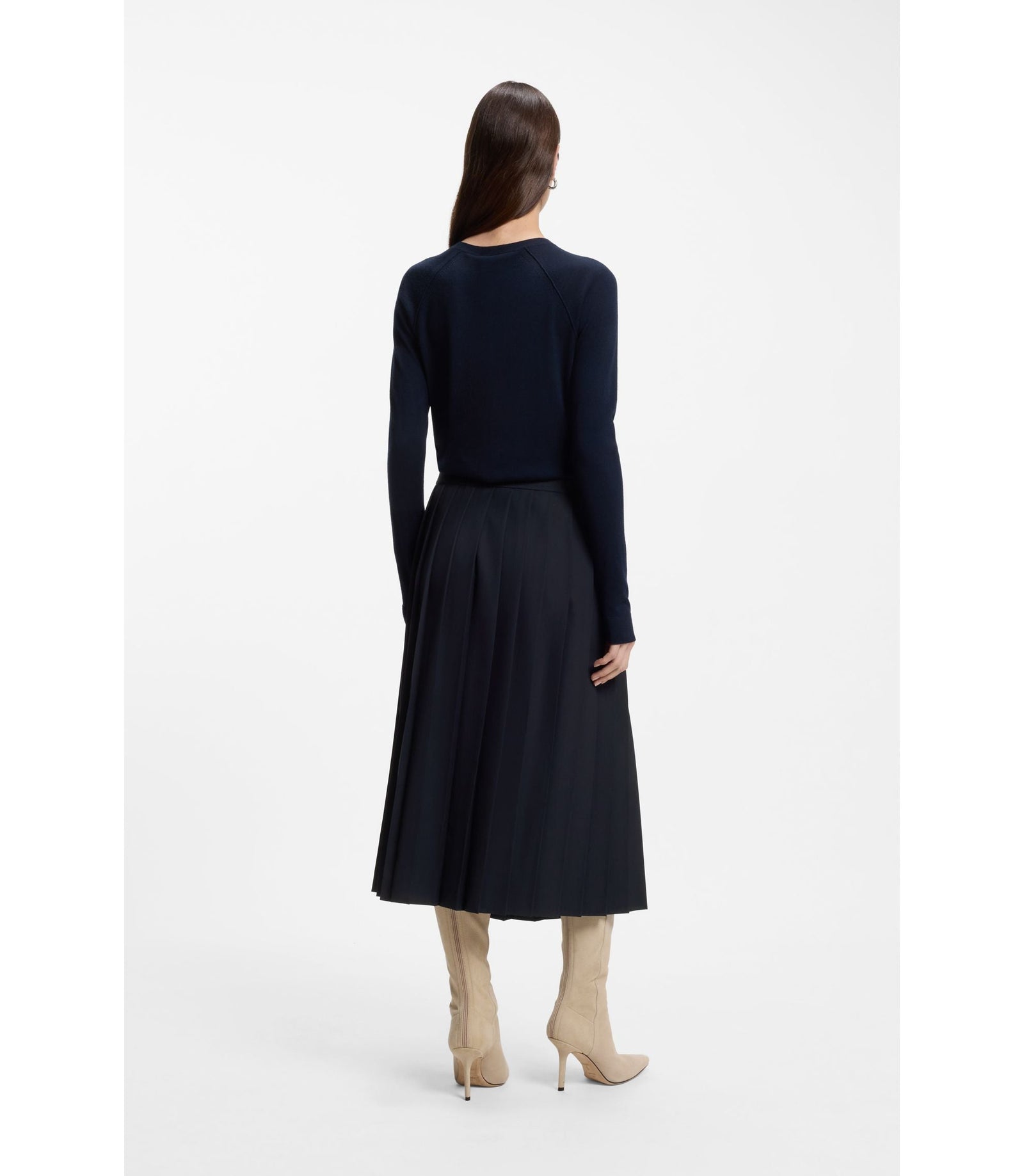 Boss Pleated Skirt In A Wool Blend Dark Blue Women's