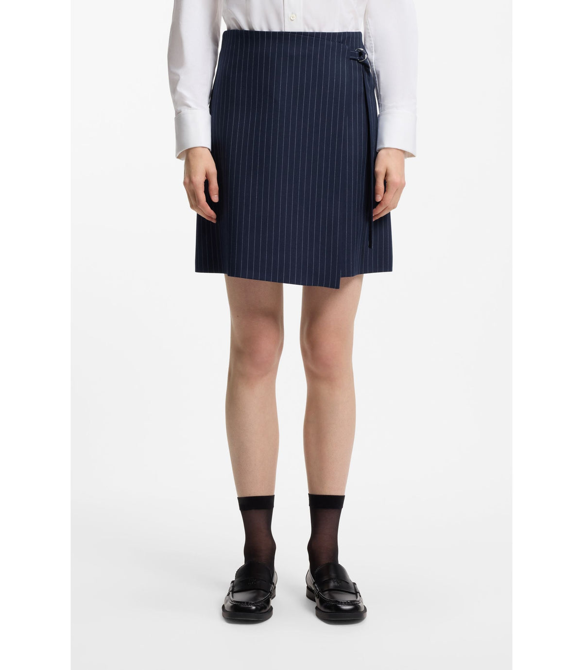 Hugo Pinstripe Pencil Skirt With Belt Patterned Women's