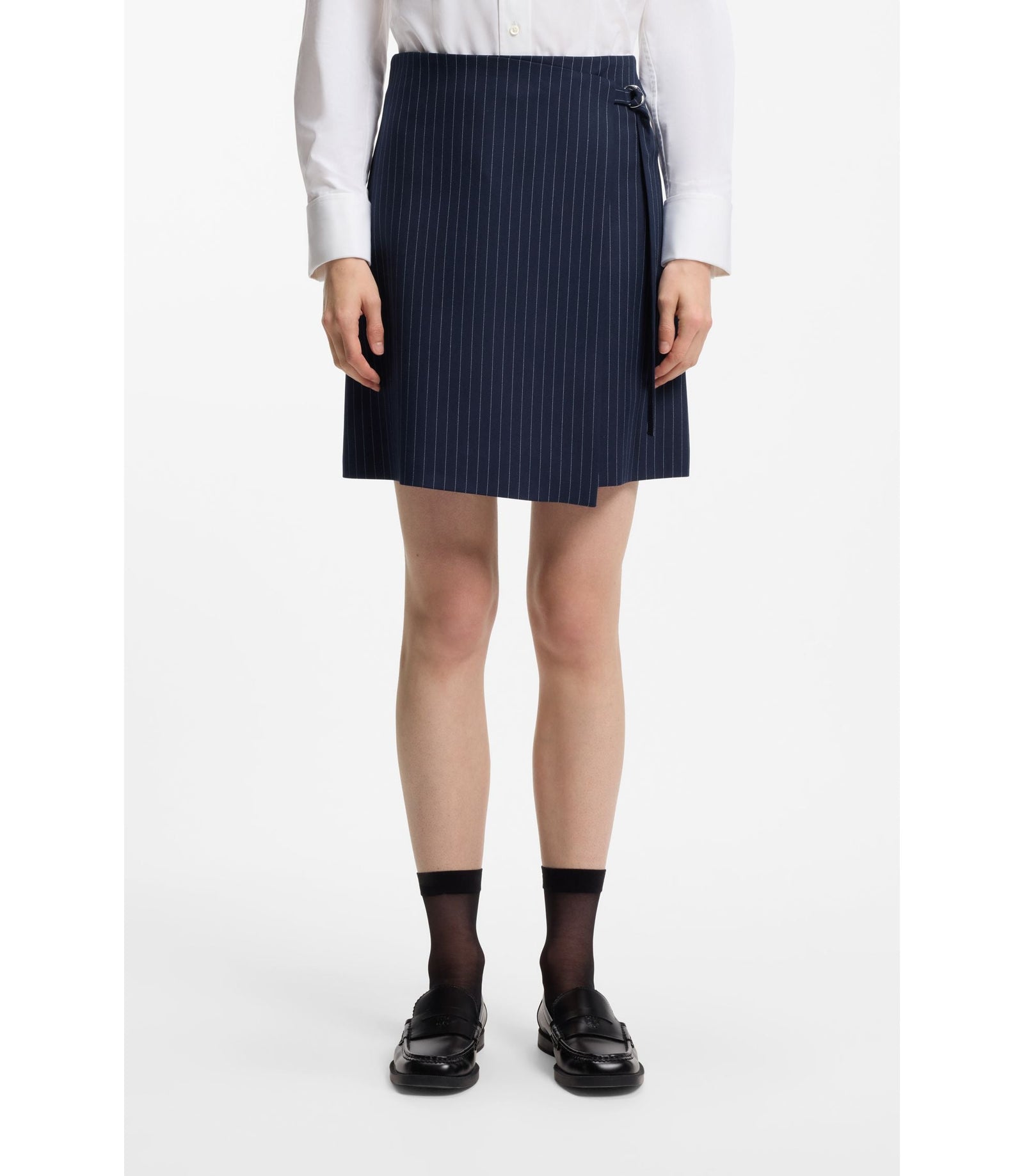 Hugo Pinstripe Pencil Skirt With Belt Patterned Women's