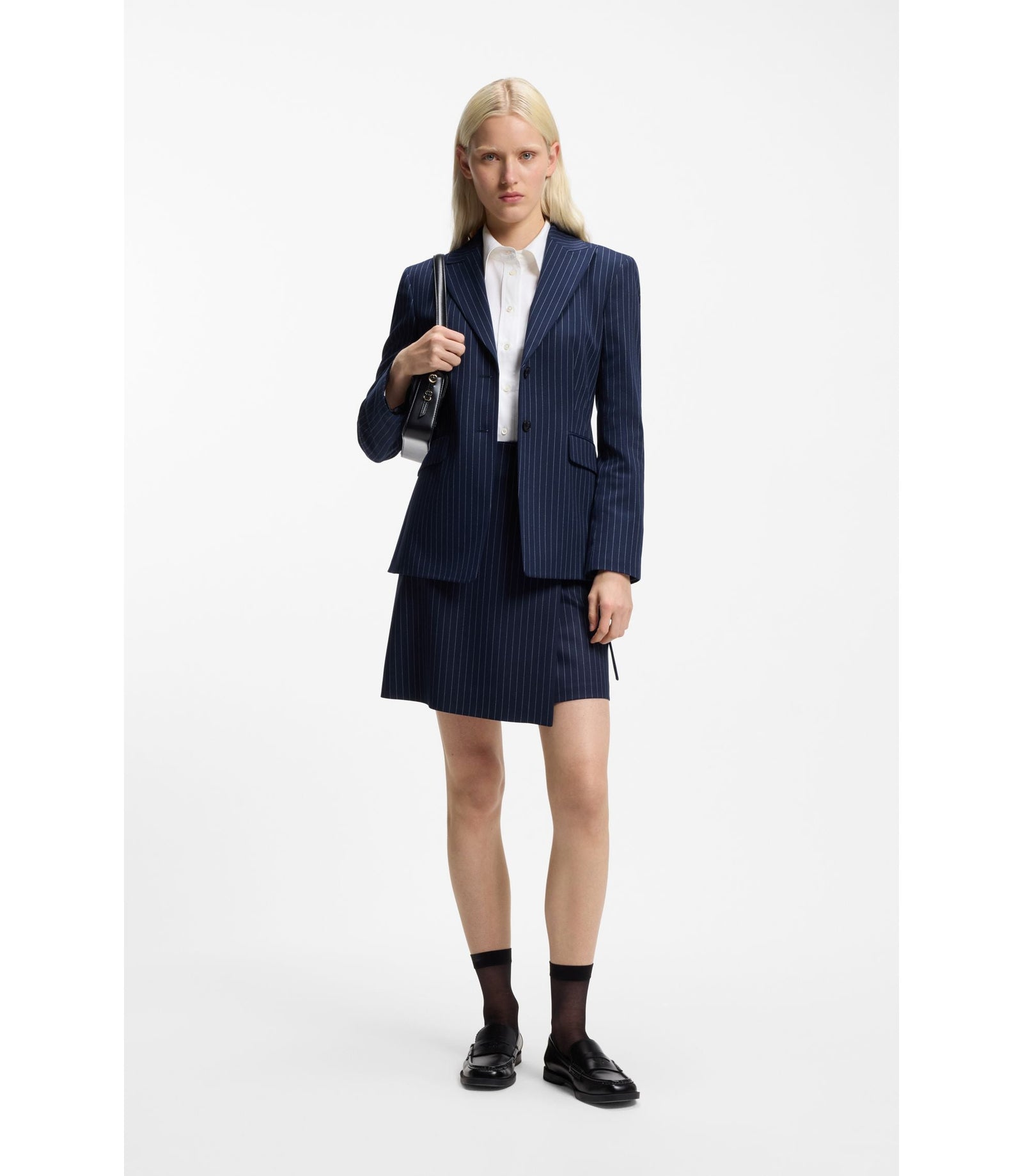 Hugo Pinstripe Pencil Skirt With Belt Patterned Women's
