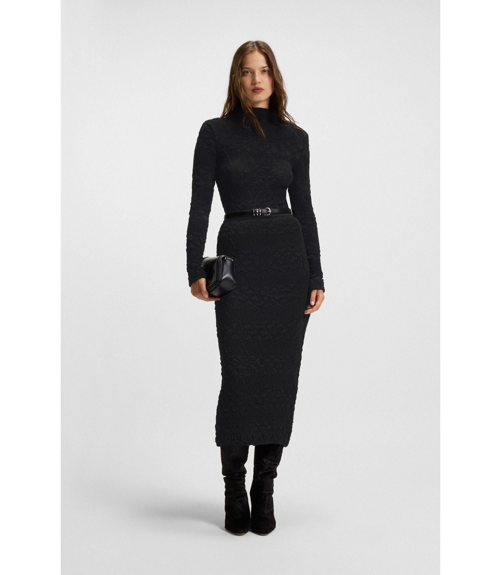 Boss Pencil Skirt With Geometric Pliss Black Women's