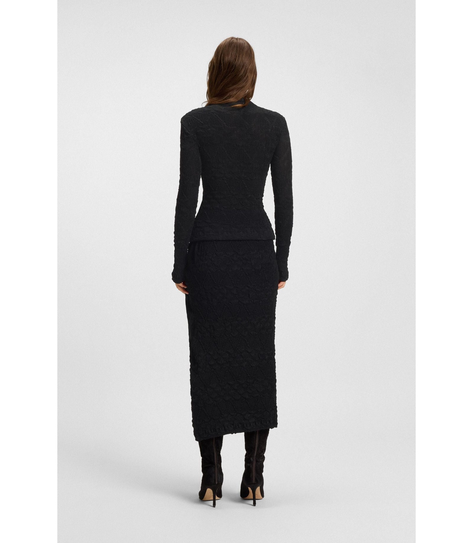 Boss Pencil Skirt With Geometric Pliss Black Women's