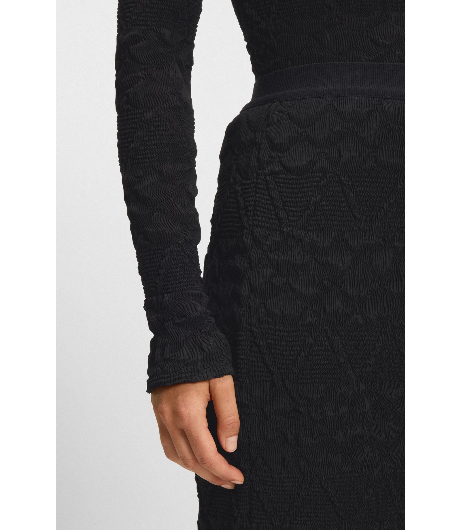 Boss Pencil Skirt With Geometric Pliss Black Women's