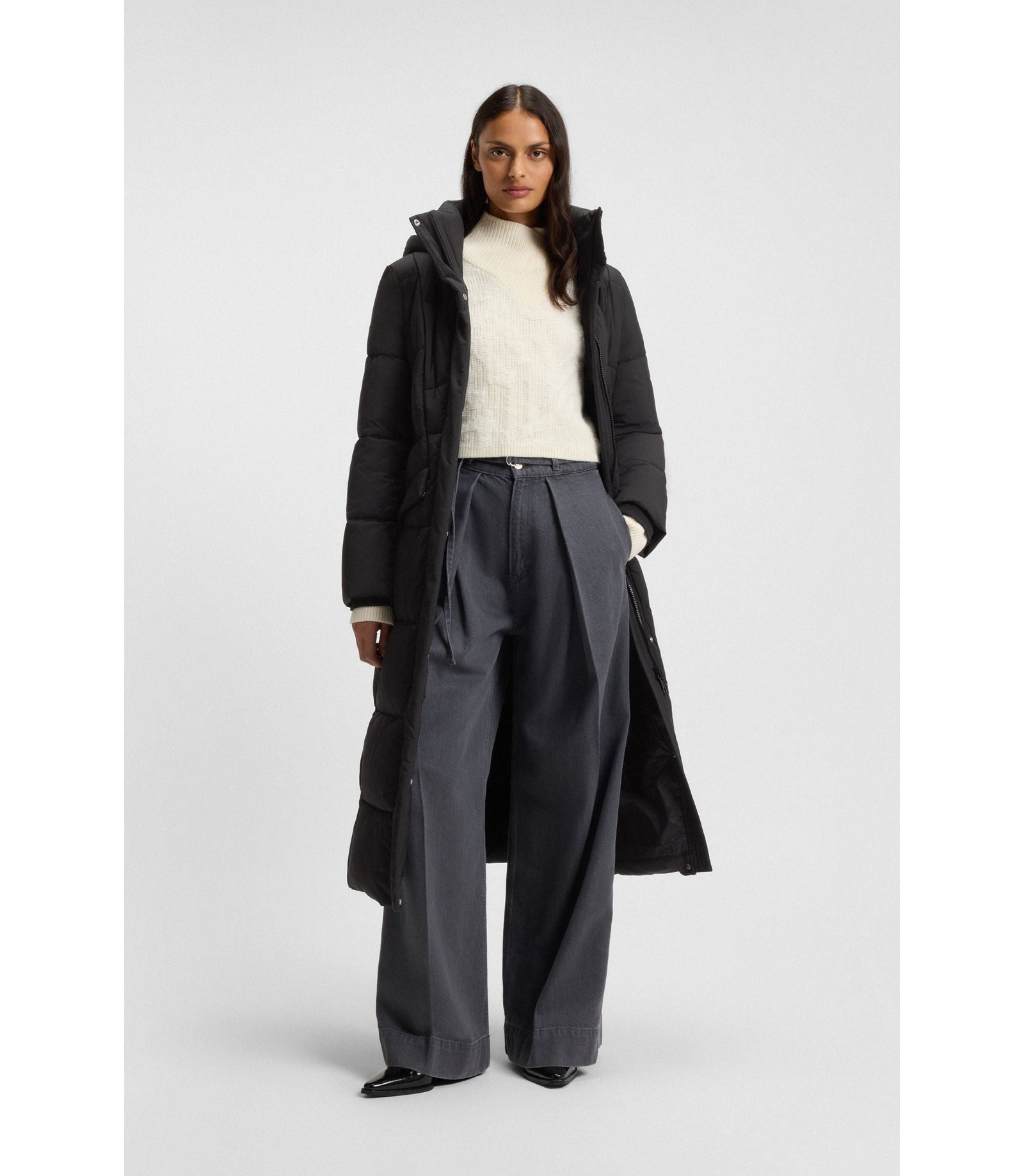 Boss Padded Jacket With Metal Belt Detail Black Women's