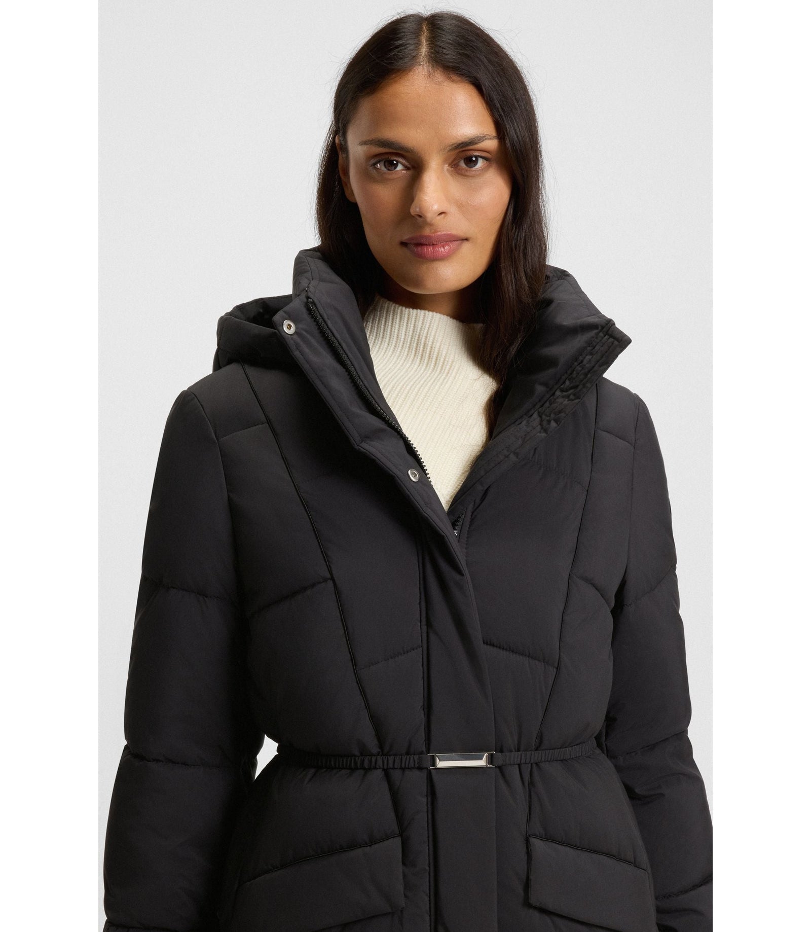 Boss Padded Jacket With Metal Belt Detail Black Women's