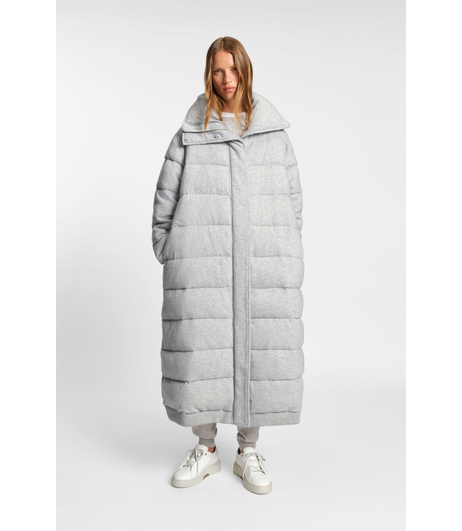 Boss Padded Coat In Virgin Wool And Cashmere Light Grey Women's