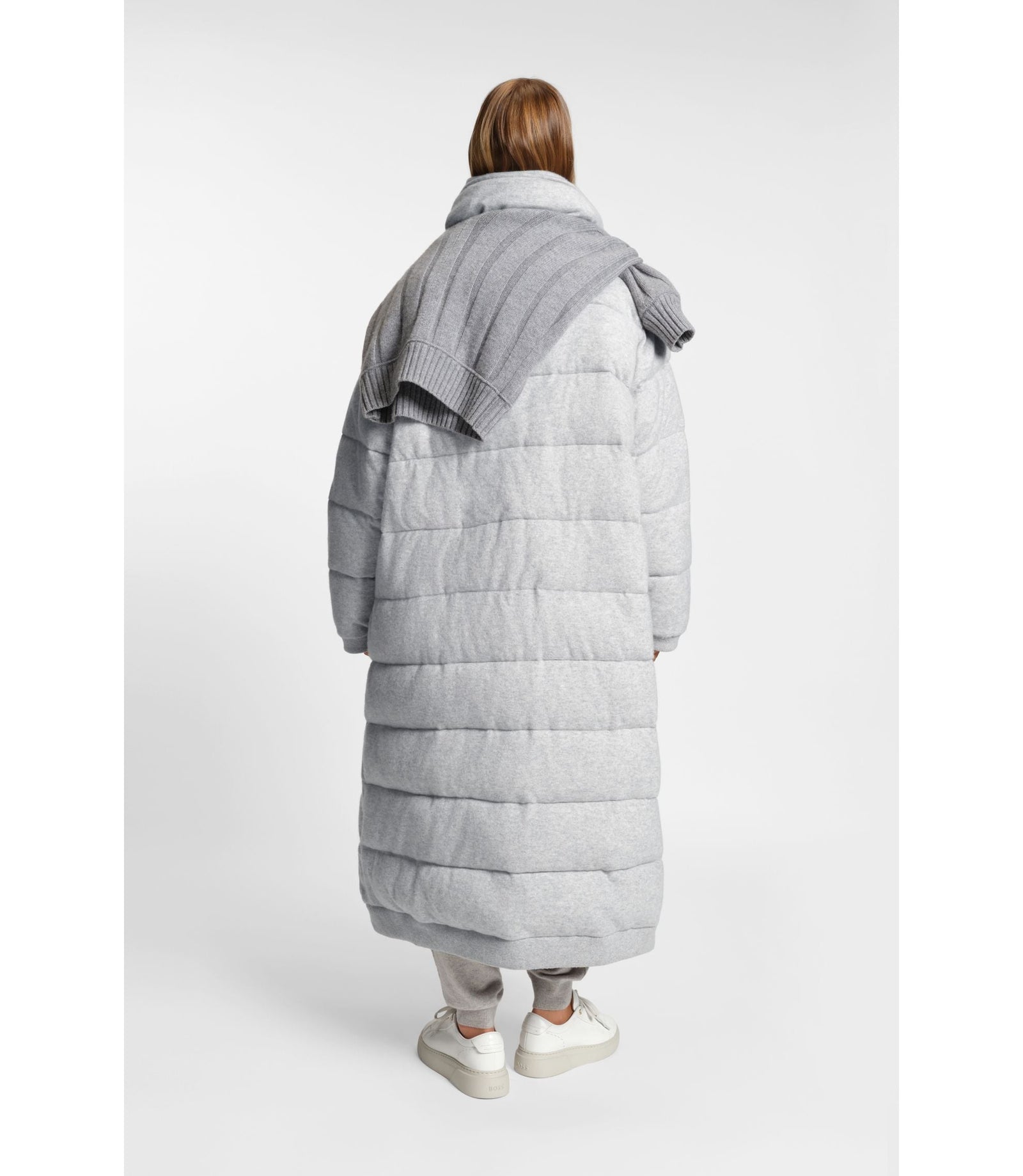Boss Padded Coat In Virgin Wool And Cashmere Light Grey Women's