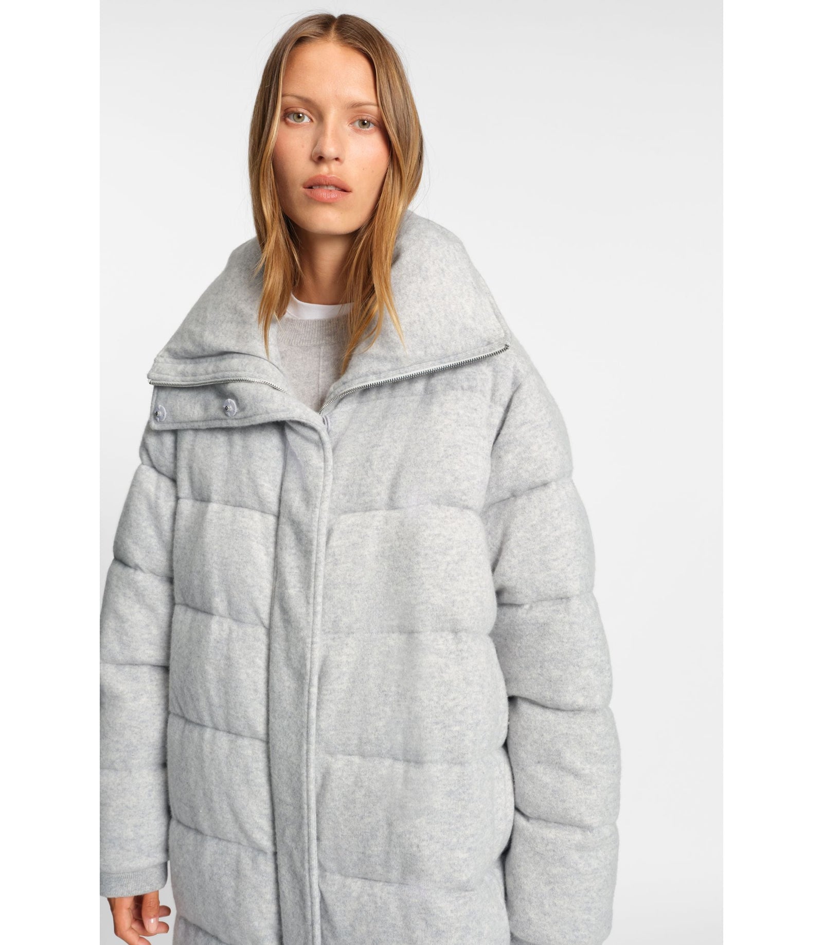 Boss Padded Coat In Virgin Wool And Cashmere Light Grey Women's