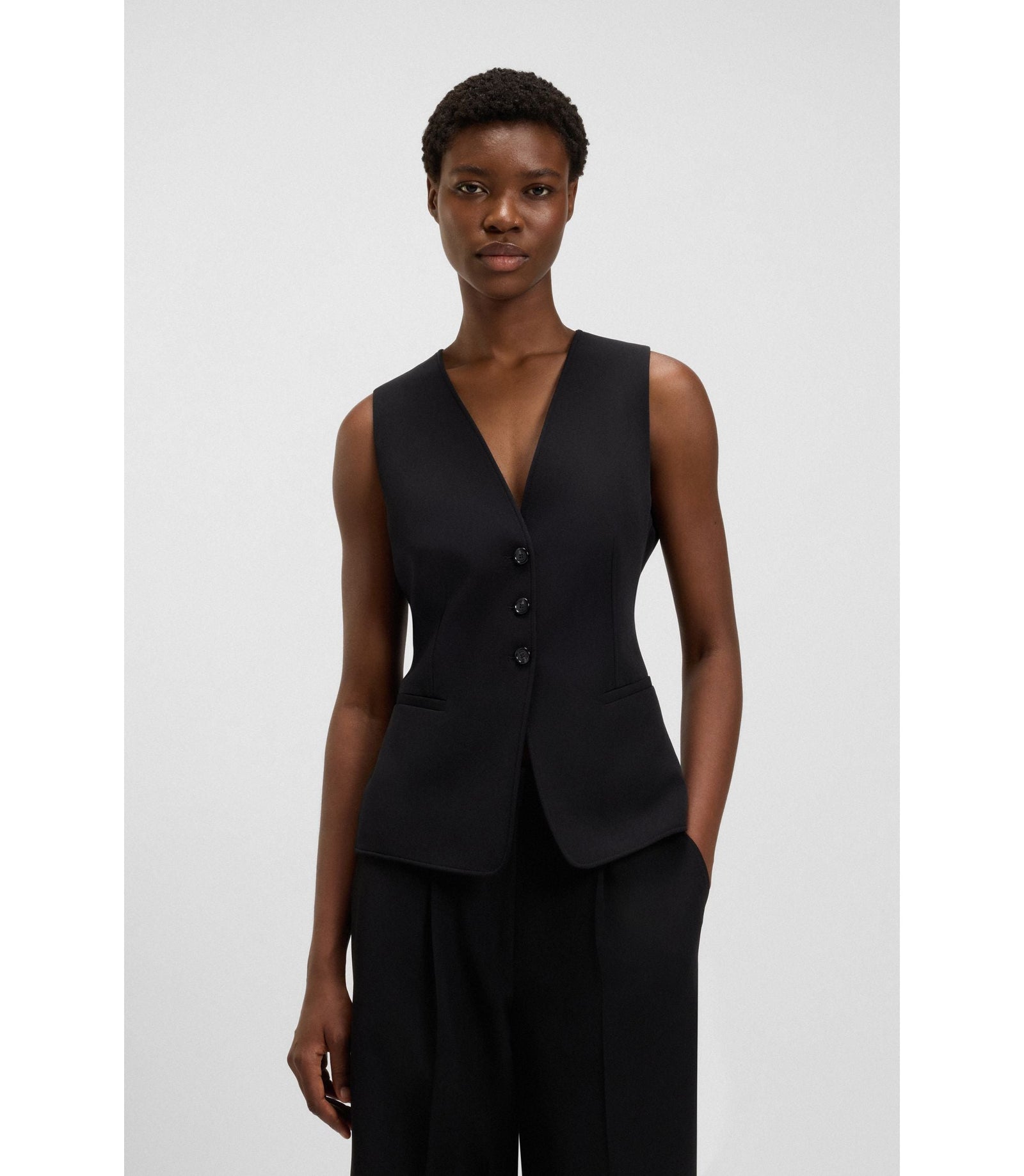 Boss Oversized Fit Waistcoat In Stretch Crepe Black Women's