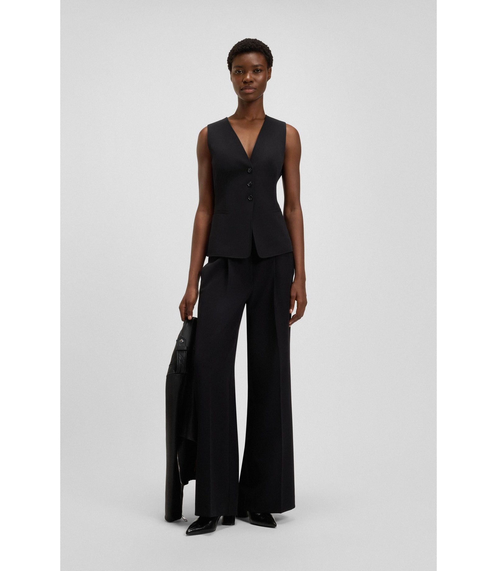 Boss Oversized Fit Waistcoat In Stretch Crepe Black Women's
