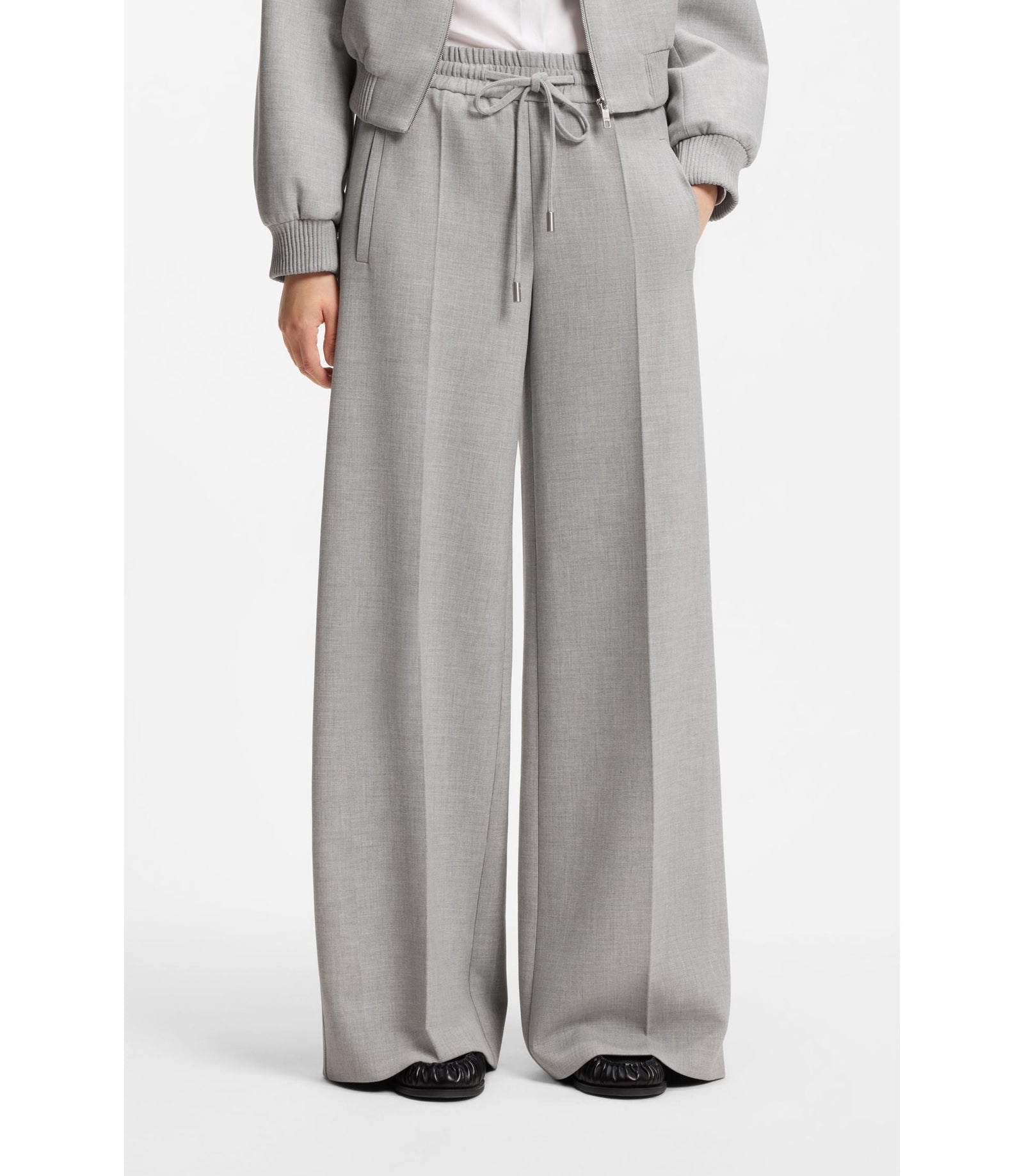 Boss Oversized Fit Trousers In Stretch Twill Patterned Women's