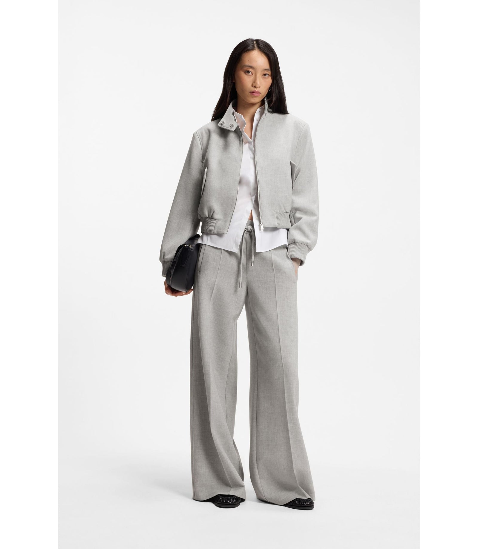 Boss Oversized Fit Trousers In Stretch Twill Patterned Women's