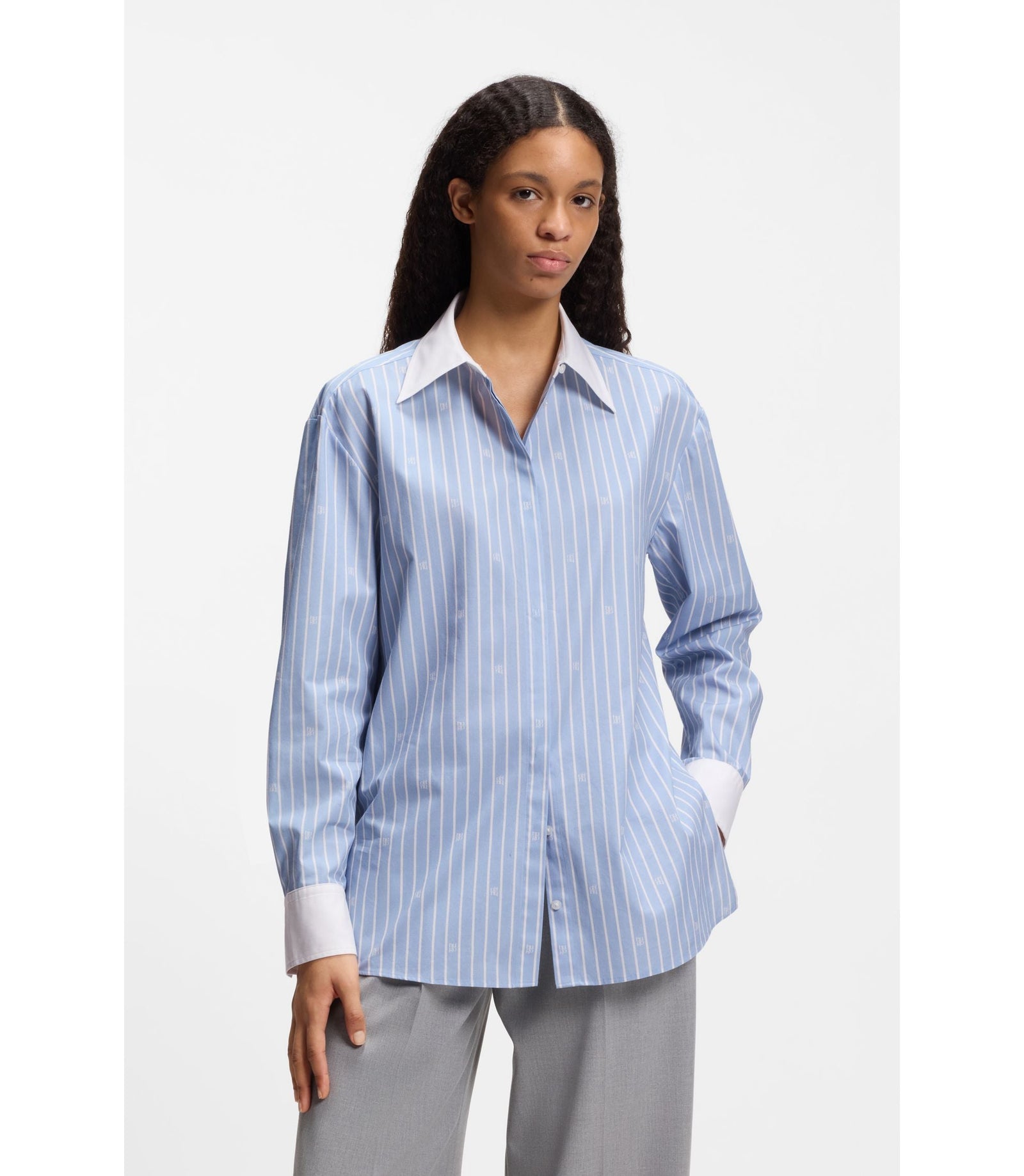 Hugo Oversized Fit Blouse With Stacked Logos Patterned Women's