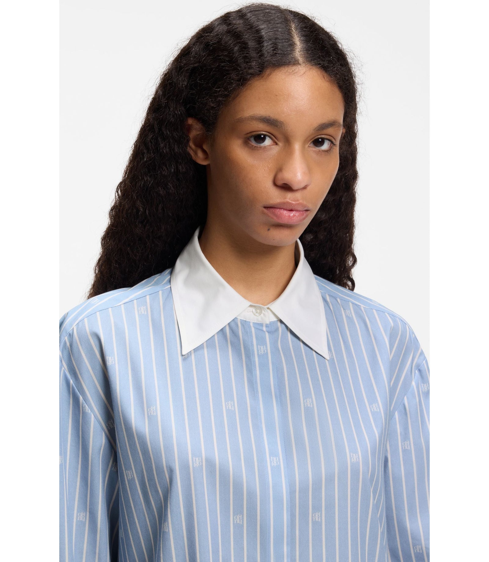 Hugo Oversized Fit Blouse With Stacked Logos Patterned Women's