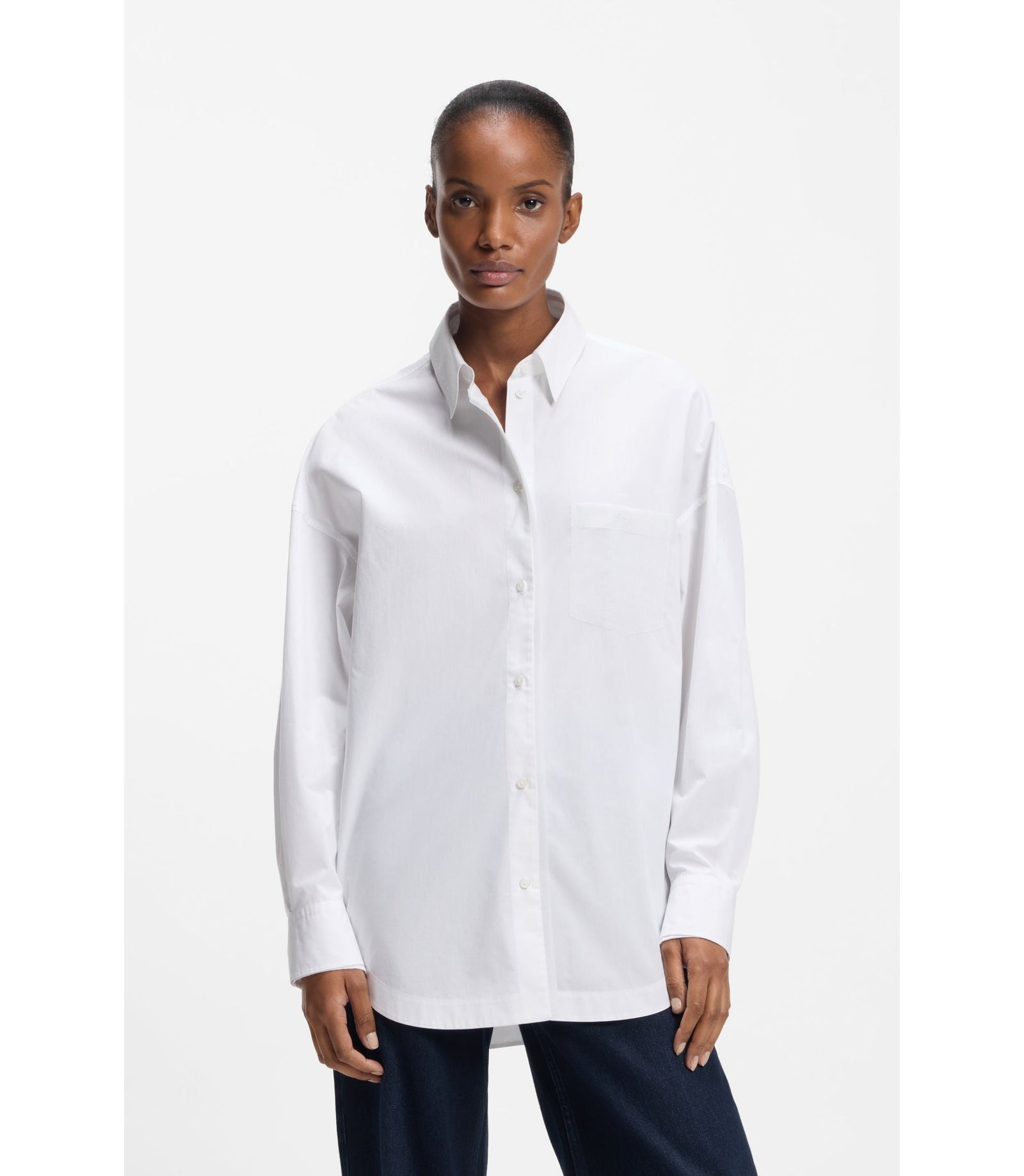 Boss Oversized Fit Blouse In Organza And Poplin White Women's